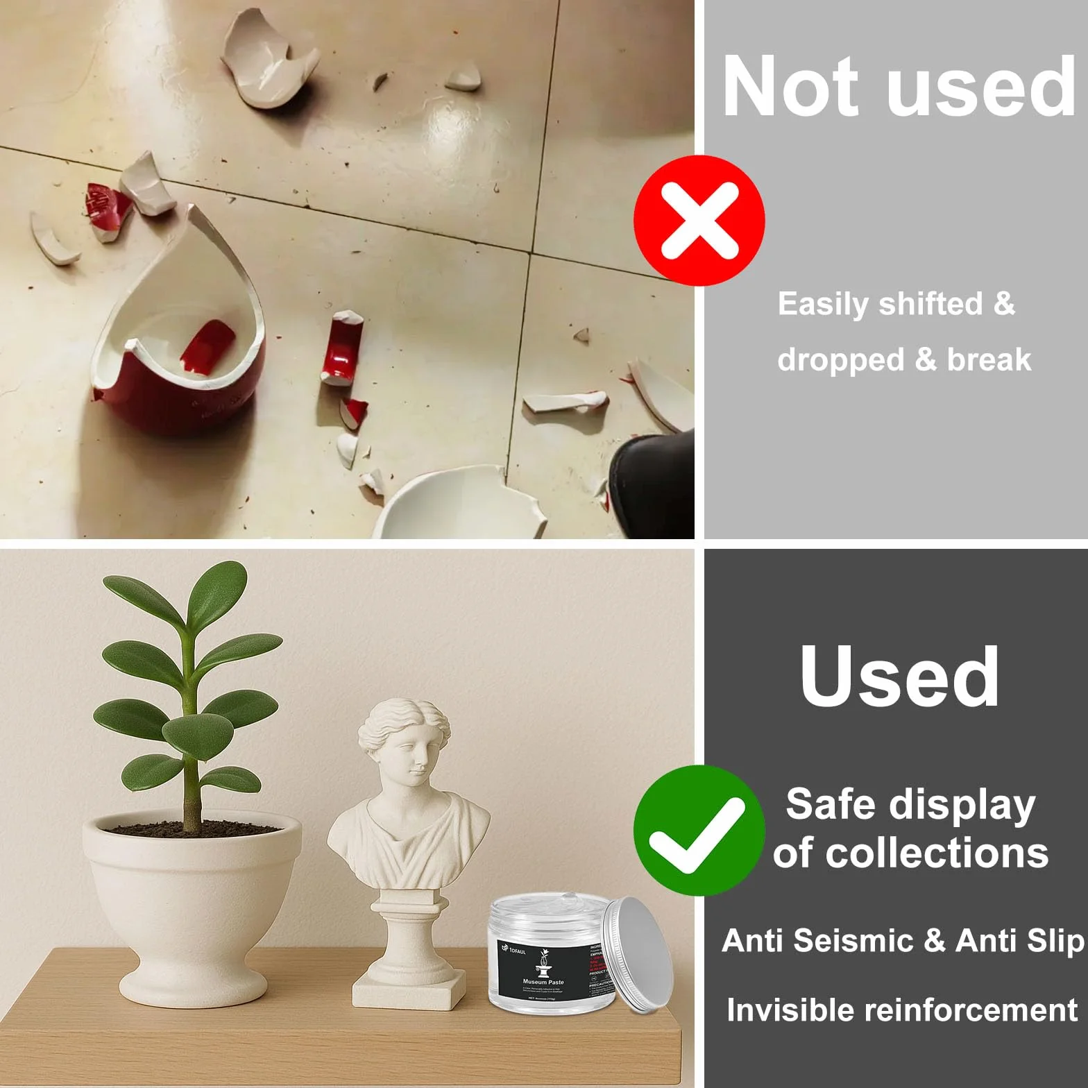 1DFAUL 110 g żel muzealny, Removable Clear Museum Paste Putty Wax, wielokrotnego użytku i bez pozostawiania śladów, stałe przedmioty kolekcjonerskie i dekoracje zapobiegające wstrząsom i upadkom