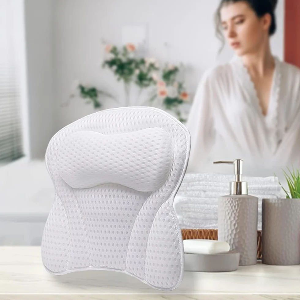 Poduszka do wanny z 6 przyssawkami ergonomiczna technologia oczek powietrza 4D biała