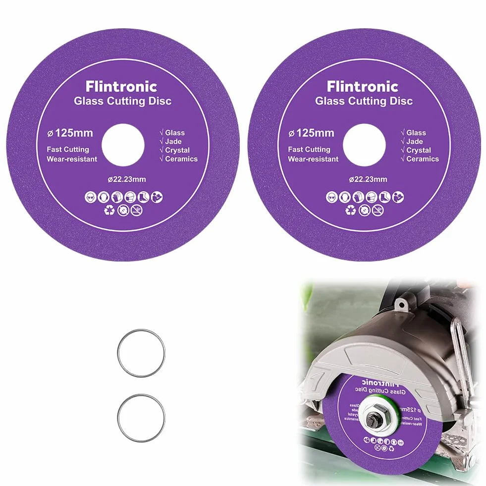 Flintronic 2 szklanej tarczy tnącej, 125 płytek diamentowych, diamentowa tarcza tnąca, tarcza do płytek, porcelana, jadeit, granit, szkło (125 x 22,23 mm)