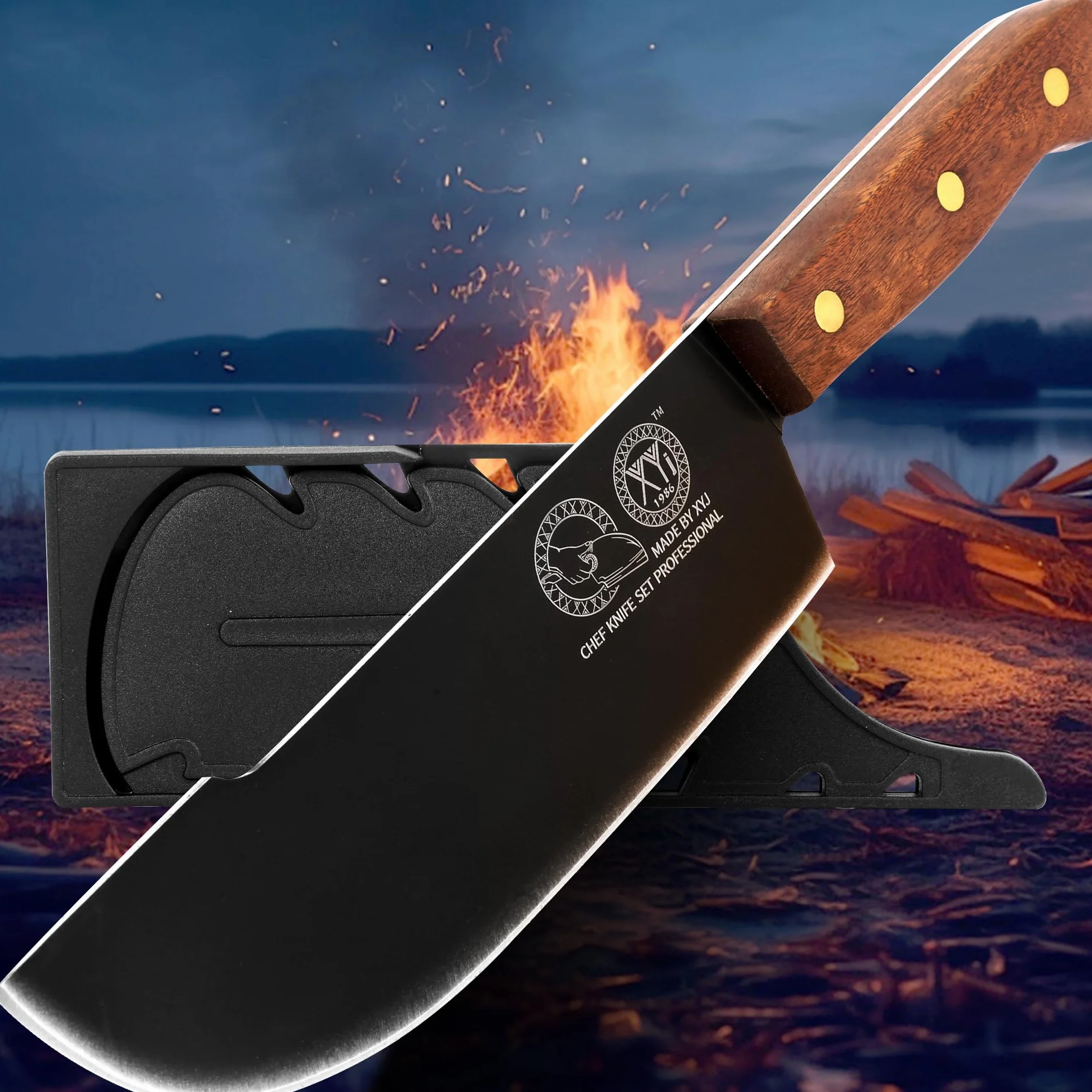 XYJ 8 Inch Slicing Knife With Sheath, Handmade Forged Kitchen Knife, Stainless Steel Blade, Full Tang, Meat Cleaver for Meat Cutting, Cooking Chefs Knife for Camping Outdoor BBQ for Women Men