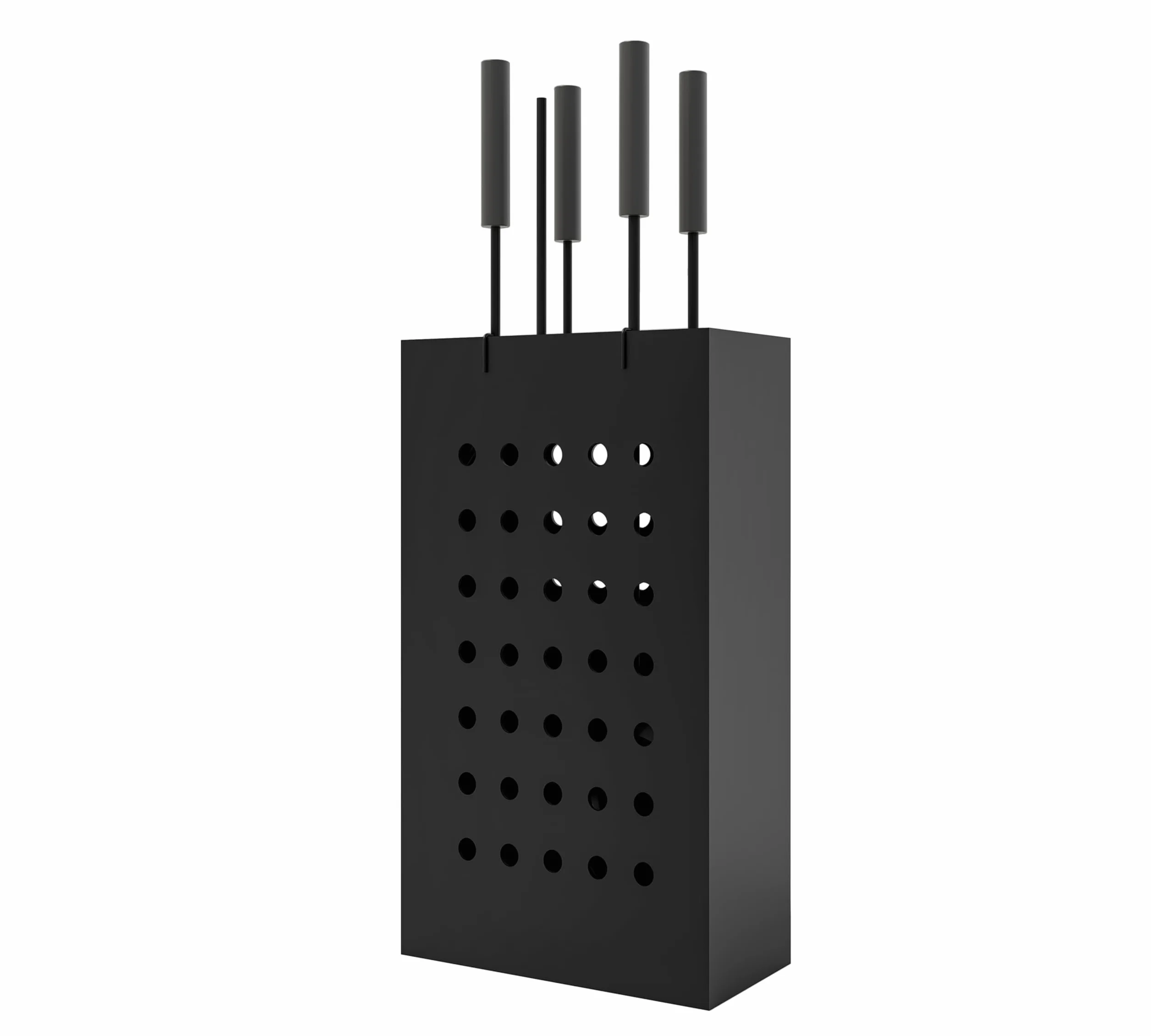 Kingson Zestaw kominkowy Black Iron z prostokątnym wiadrem na popiół, 4 narzędzia do zawieszania (poker, szczotka, łopata, szczypce), kompaktowy zestaw narzędzi kominkowych do palników na drewno