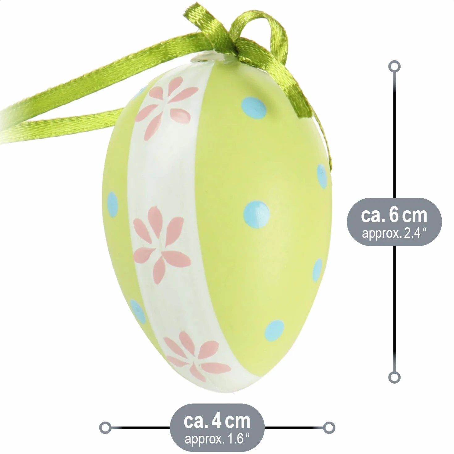 COM-FOUR® 18x Wielkanocne wieszaki dekoracyjne - Plastikowe pisanki do zawieszenia - kolorowe pisanki do wielkanocnego bukietu ze wzorem (18 sztuk - 6 kolorów - Mix 2)