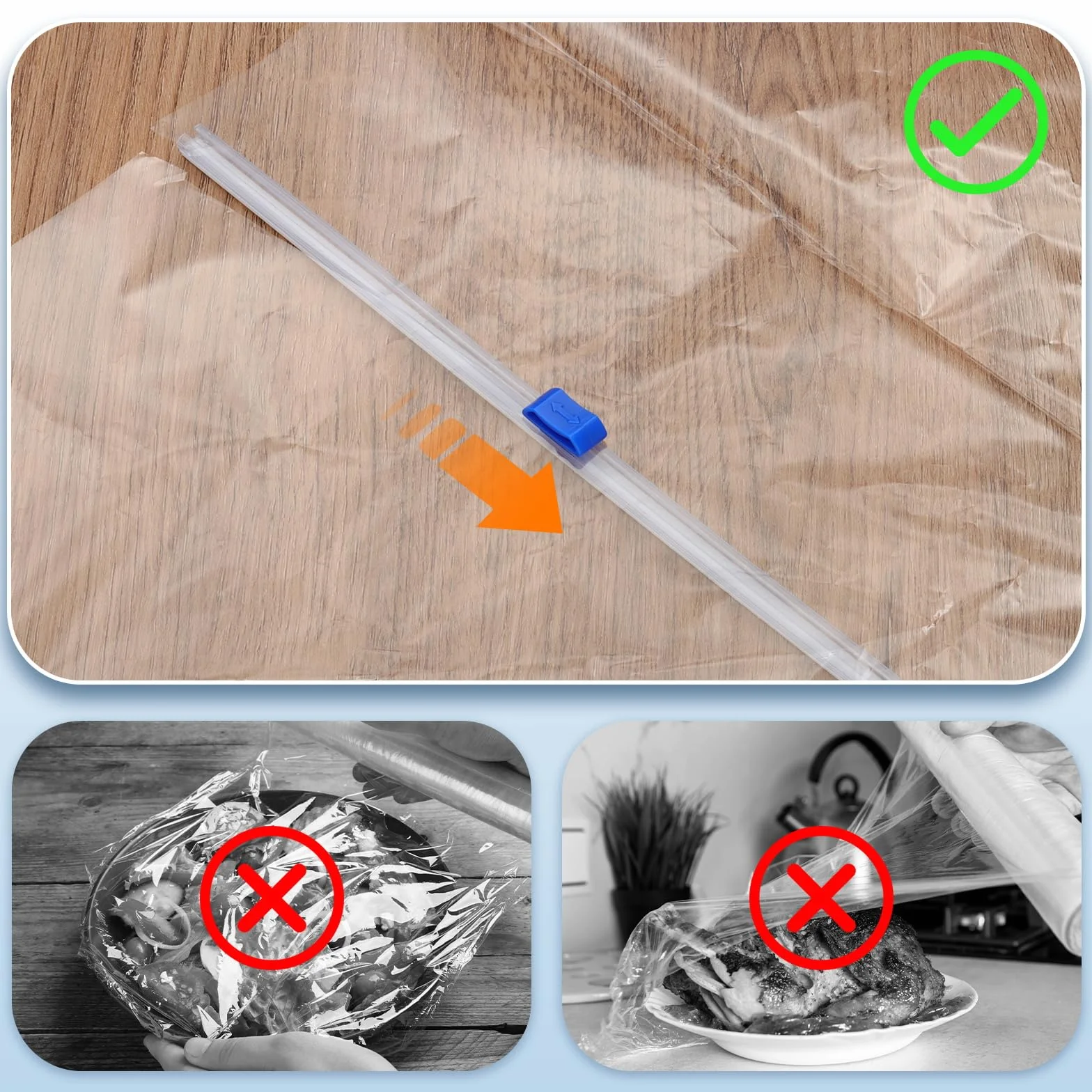 PATIKIL 4szt. Ręczny dozownik do folii plastikowej, 35,6 cm Ręczny dozownik do folii plastikowej z samoprzylepnym montażem, zamiennik do folii aluminiowej, papieru woskowanego, pergaminu, niebieski