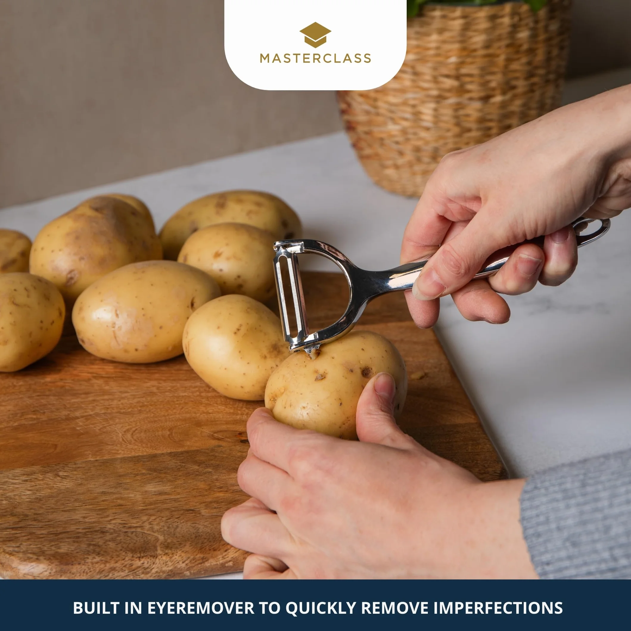 MasterClass Obieraczka do ziemniaków typu „Y”, obieraczka do warzyw ze stali nierdzewnej do kuchni z obrotowym ostrzem i ergonomicznym uchwytem, można myć w zmywarce, srebrna