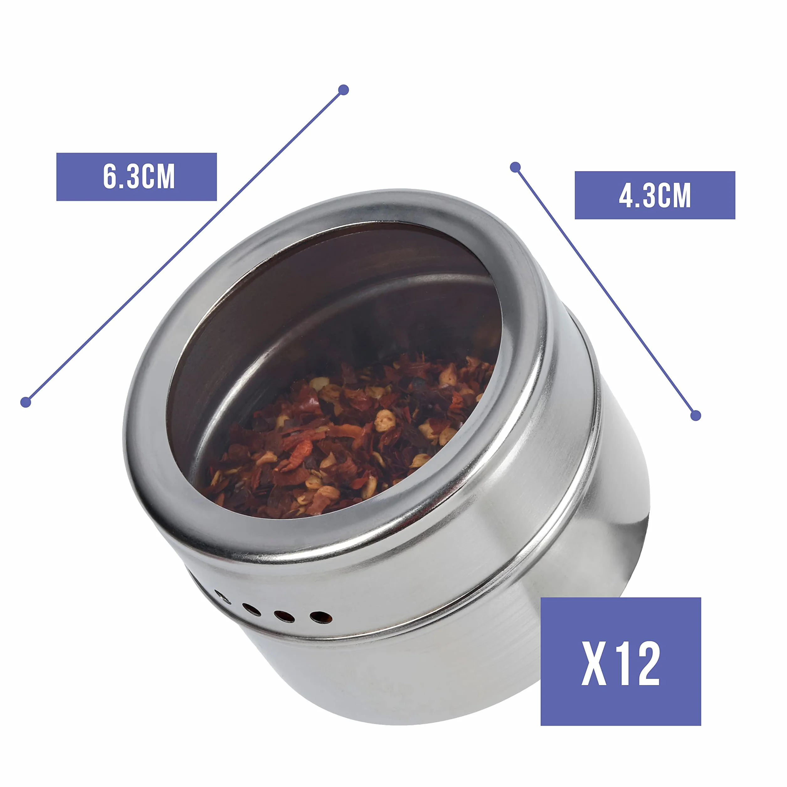 Oak & Steel 12 Przyprawa Słoiki Magnetyczny Nierdzewny Stal 100 ml