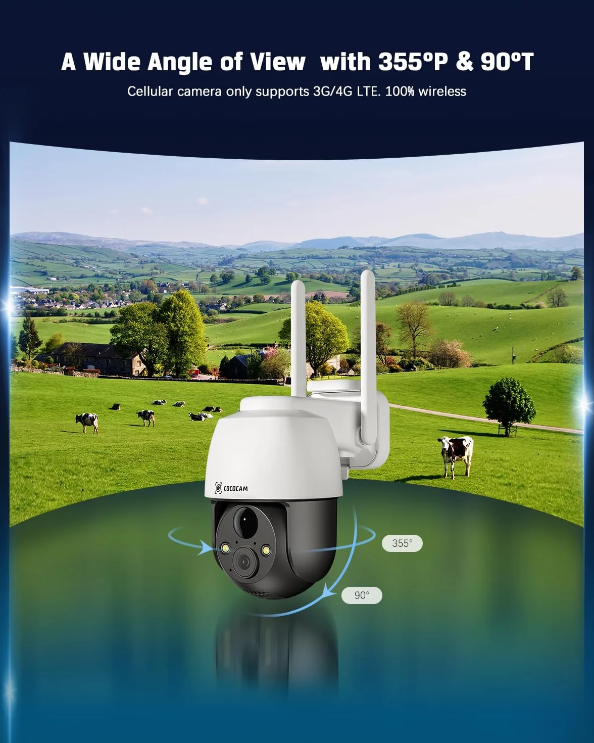 COCOCAM 3G/4G LTE bez kamery bezpieczeństwa WiFi, słoneczna kamera bezpieczeństwa 2K na zewnątrz, bezprzewodowa, wykrywanie ludzi PIR, rozpoznawanie AI,karta SIM w zestawie, współpracuje z Alexą