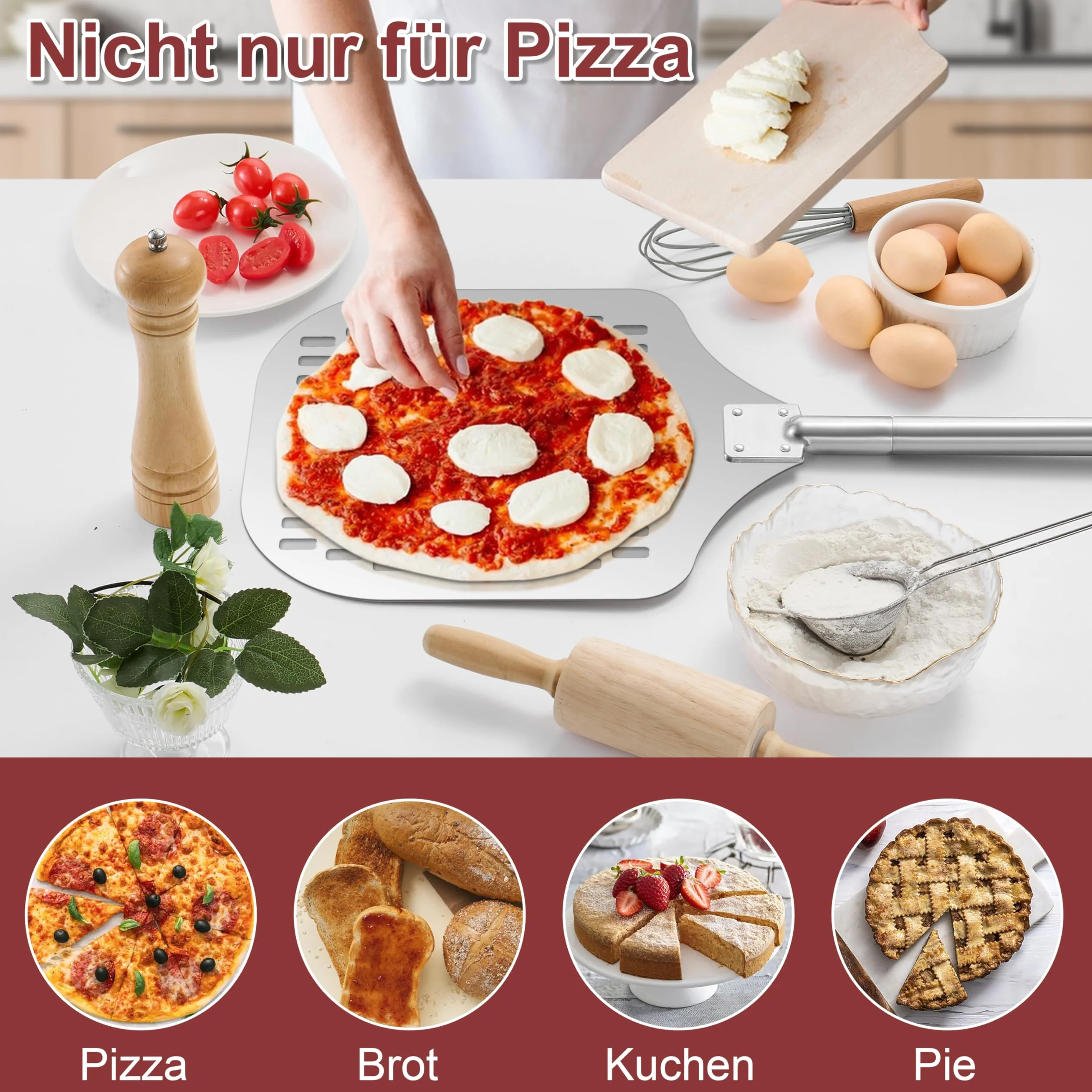 Onader Perforowana łopatka do pizzy z metalowym uchwytem (1, 30,5 x 42,3 x 83 cm)
