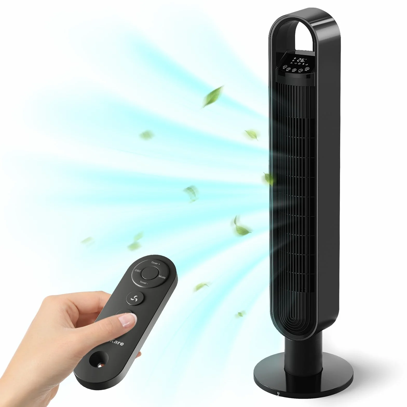 Tower Fan Wentylator wieżowy, 102 cm wysokości 3 tryby 3 prędkości 1-12H timer 70° oscylacyjny wentylator stojący z pilotem zdalnego sterowania do sypialni, czarny
