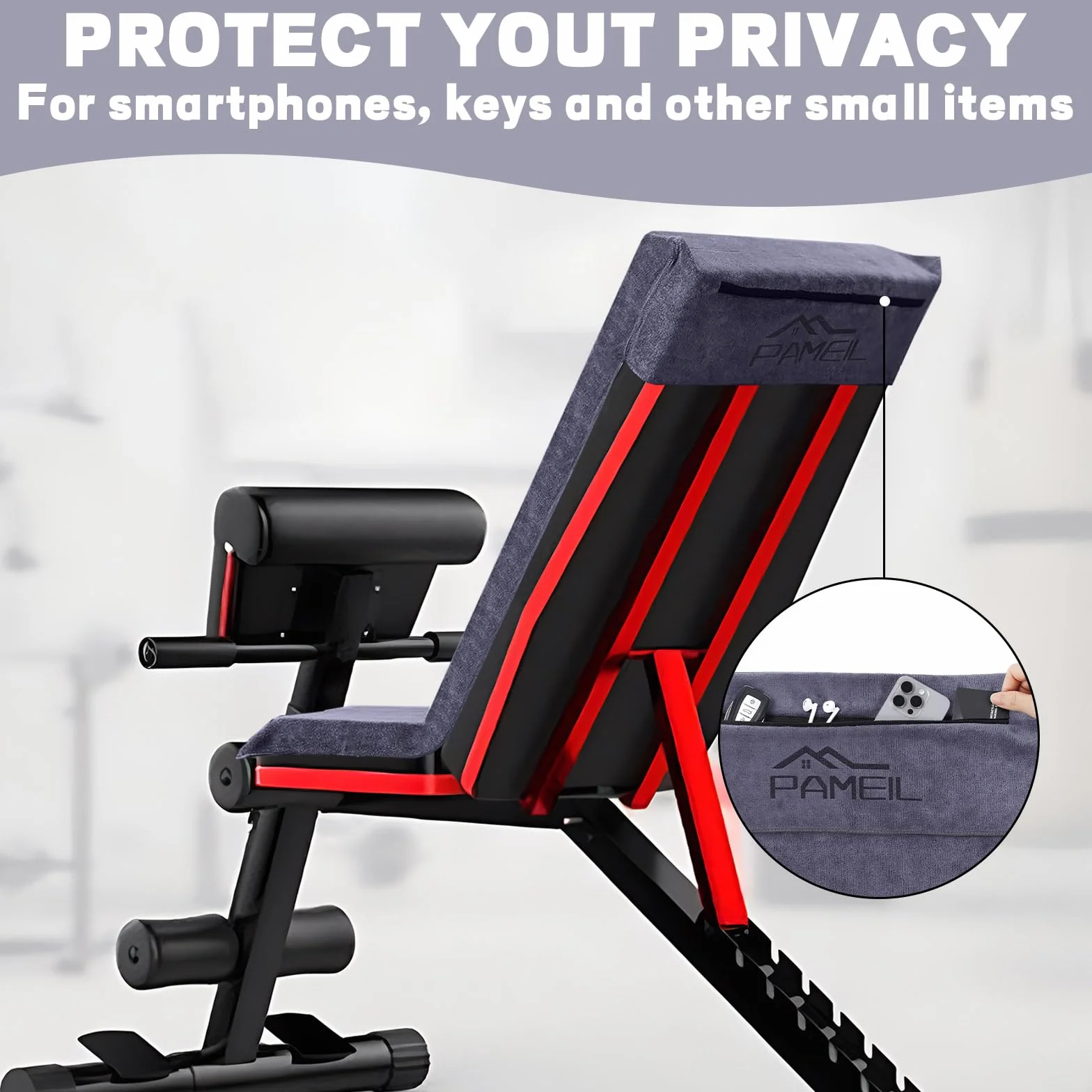 Pameil Ręcznik fitness, 120 x 50 cm, ręcznik sportowy, do studia fitness, chłonny i miękki, z kieszenią na zamek błyskawiczny, do treningu (ciemnoszary)