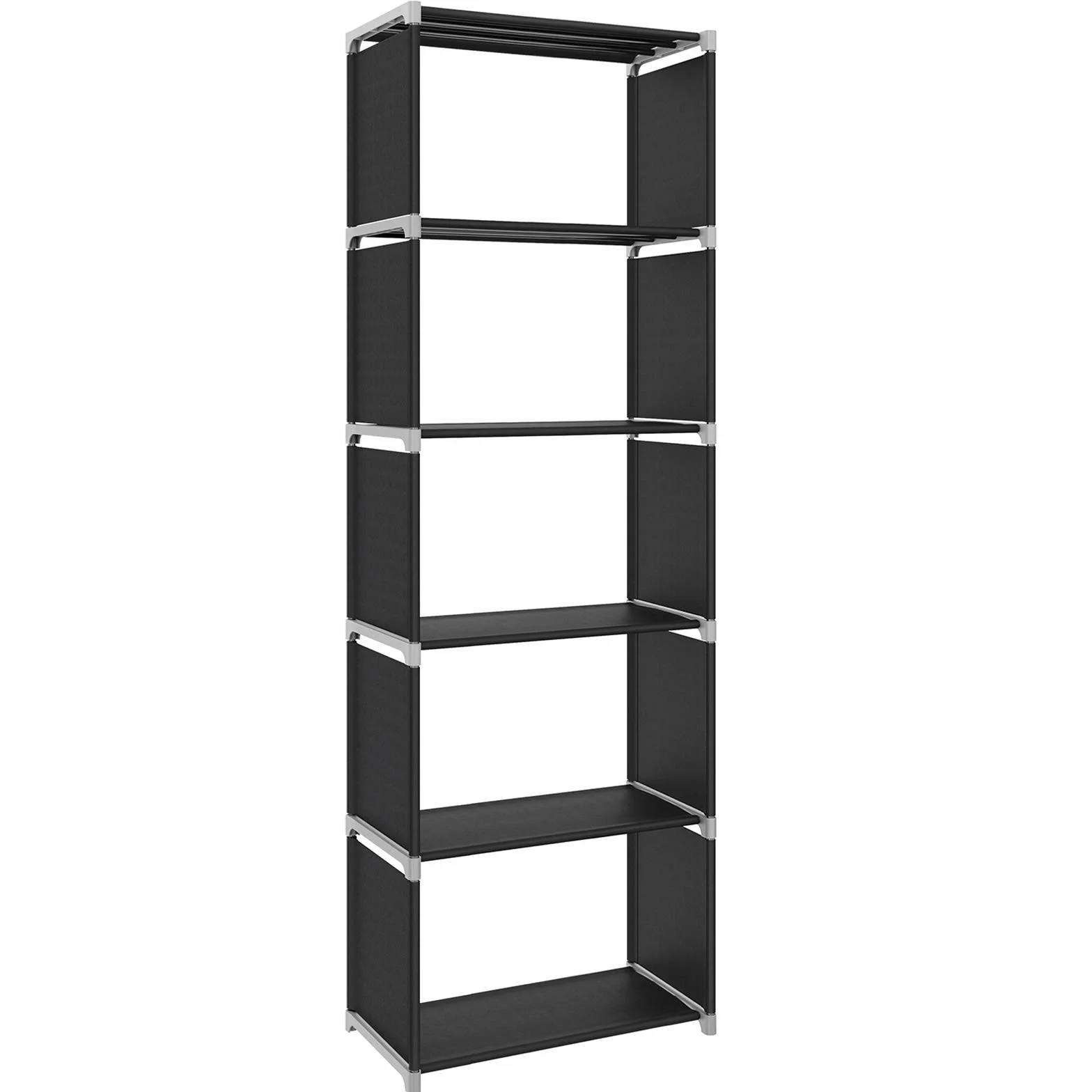 SONGMICS Regał do przechowywania, 5-poziomowy regał na książki, organizer na ubrania, każda półka mieści 5 kg, 50 x 30 x 180 cm, do salonu, sypialni, szafy, czarny LSN15H