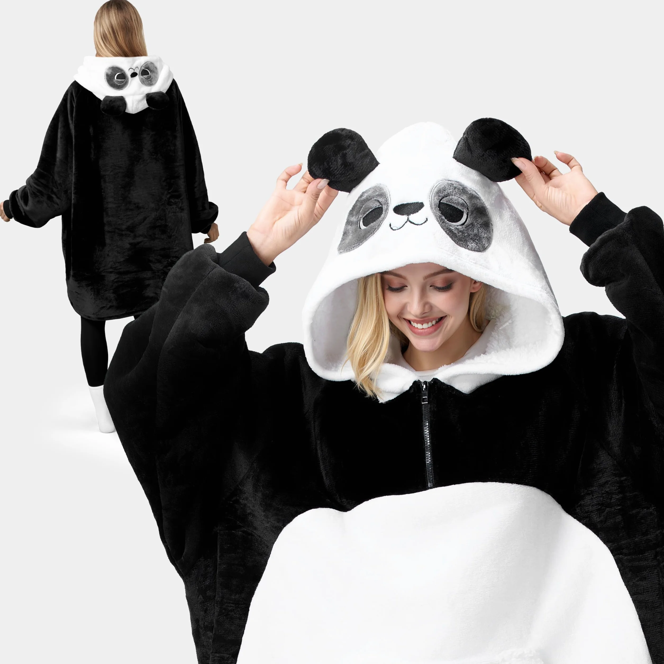 Giggling Getup Koc do noszenia dla dorosłych - Panda, Czarno-biały, rozmiar uniwersalny