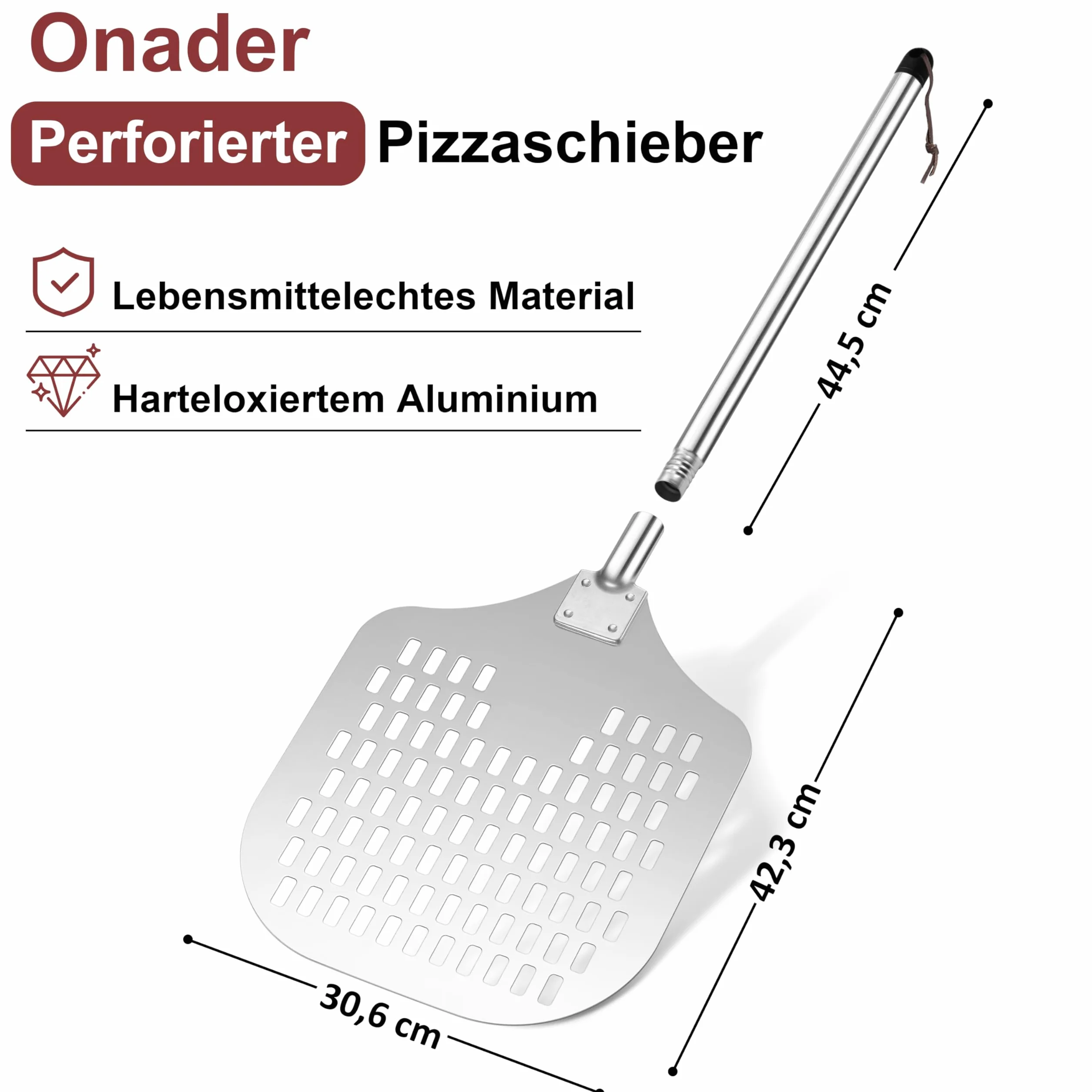 Onader Perforowana łopatka do pizzy z metalowym uchwytem (1, 30,5 x 42,3 x 83 cm)