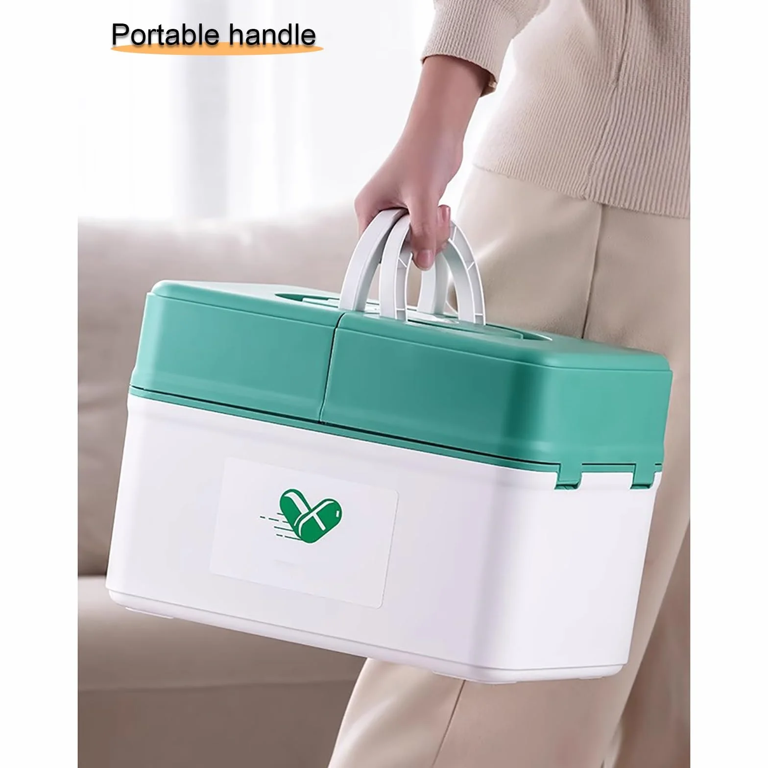 Medicine Storage box, Medical box, Medication Organizer Storage, Portable Home First Aid Box, Multi-Function Plastic Tool Box with Handle, Medicine Classification Storage Box(Red,Large)
