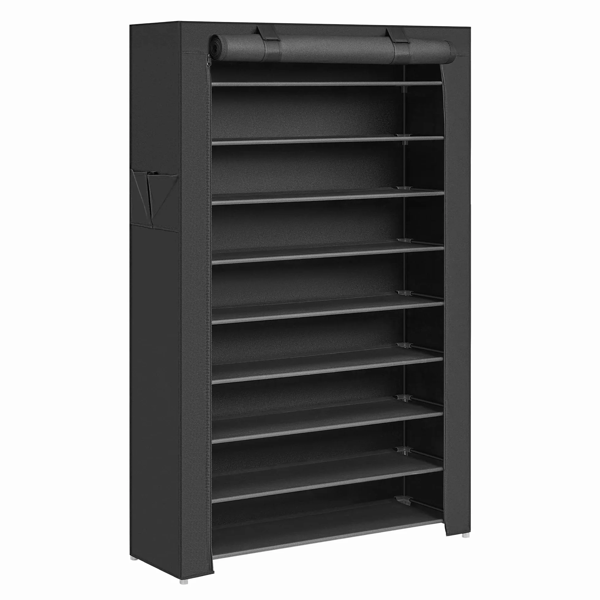 SONGMICS regał na buty z 10 poziomami, z odporną na kurz powłoką, szafka na buty, do 40 par butów, do salonu, korytarza, 88 x 28 x 160 cm, czarny RXJ36HV1