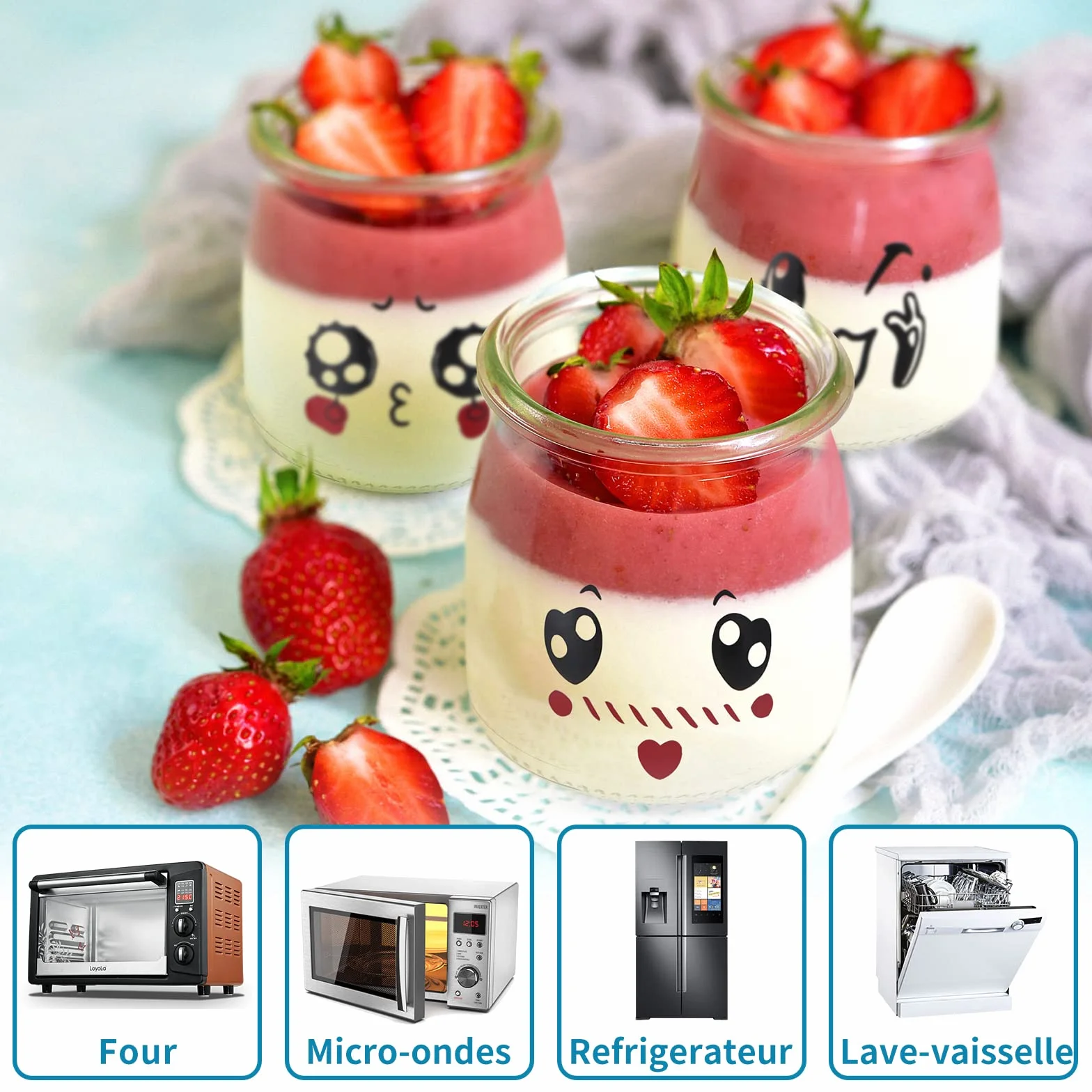 Skelang Szklany słoik na jogurt 200 ml 12 sztuk z plastikową pokrywką