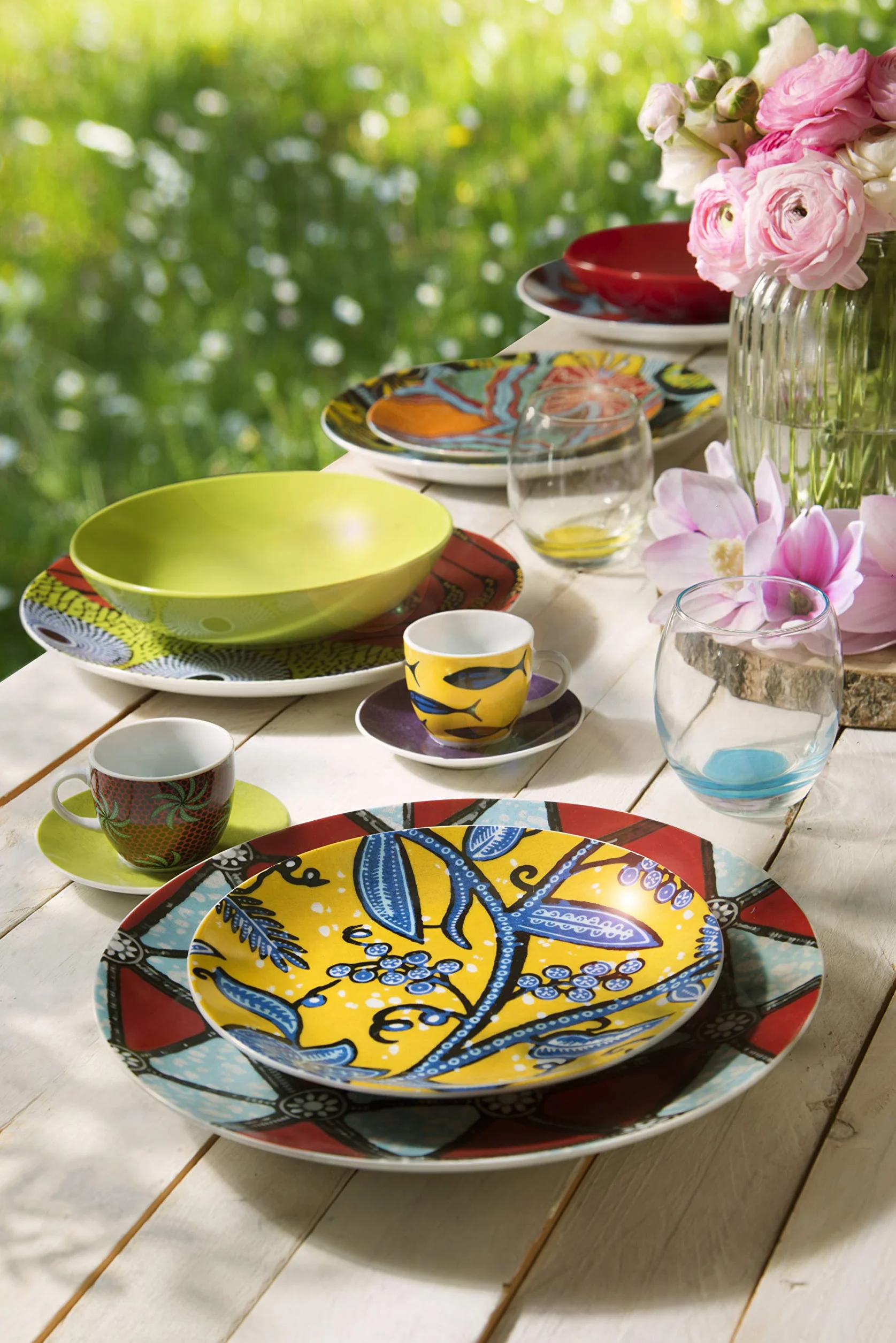 Excelsa Afryka Zestaw Filiżanek ze Spodkami, Porcelana, Wielokolorowy, 6 Sztuk