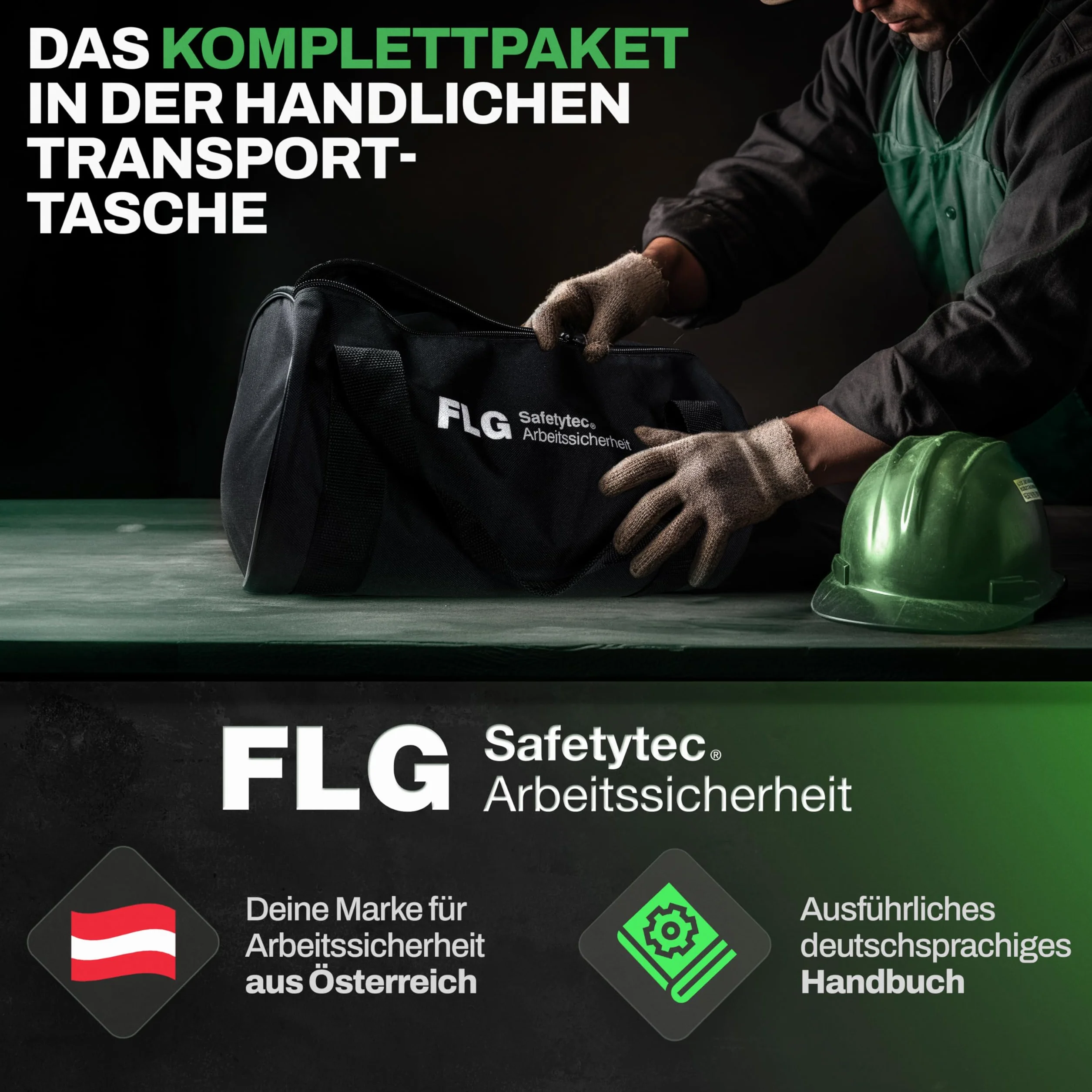 FLG Safetytec Fallschutz Komplettset - 2-Punkt Auffanggurt mit 10m Verbindungsmittel und 2m Bandschlinge für maximale Sicherheit bei Höhenarbeiten gem. EN353 / 361/795