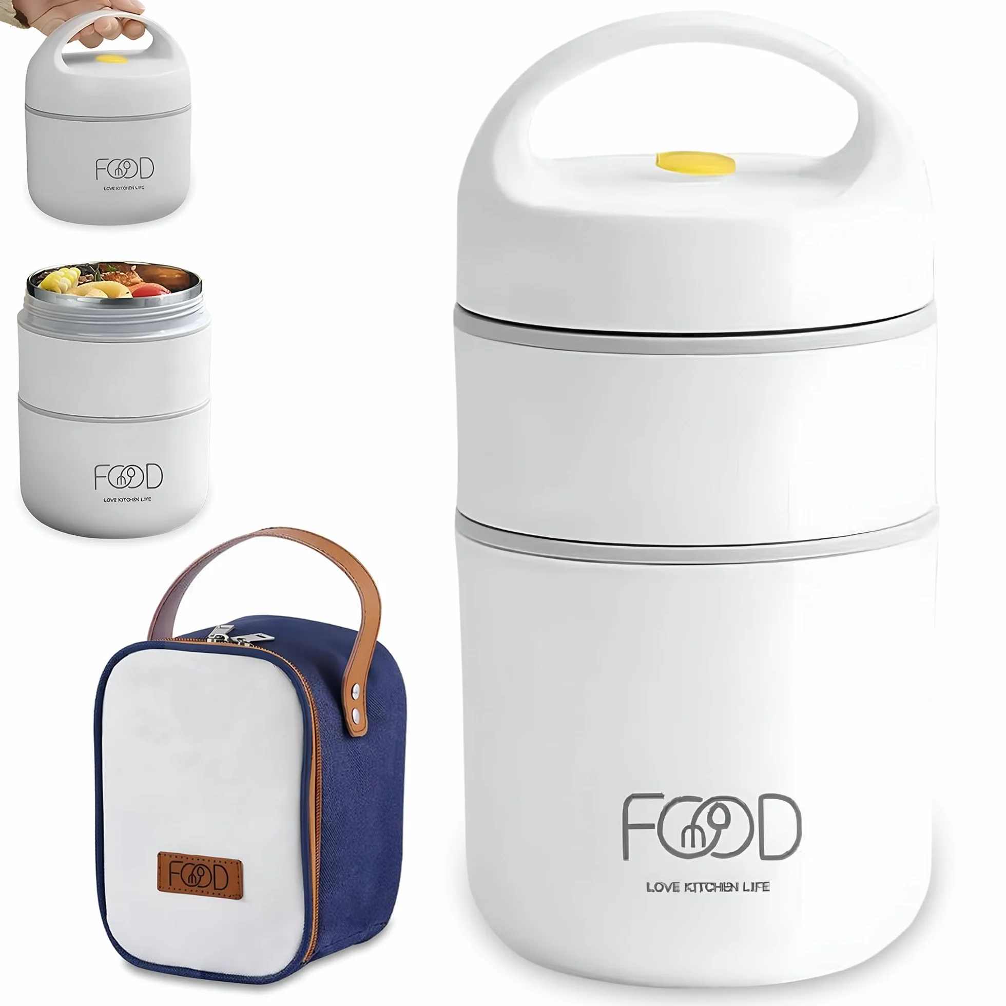 Półtermiczny pojemnik na lunch 660 ml biały BPA free z izolowaną torbą