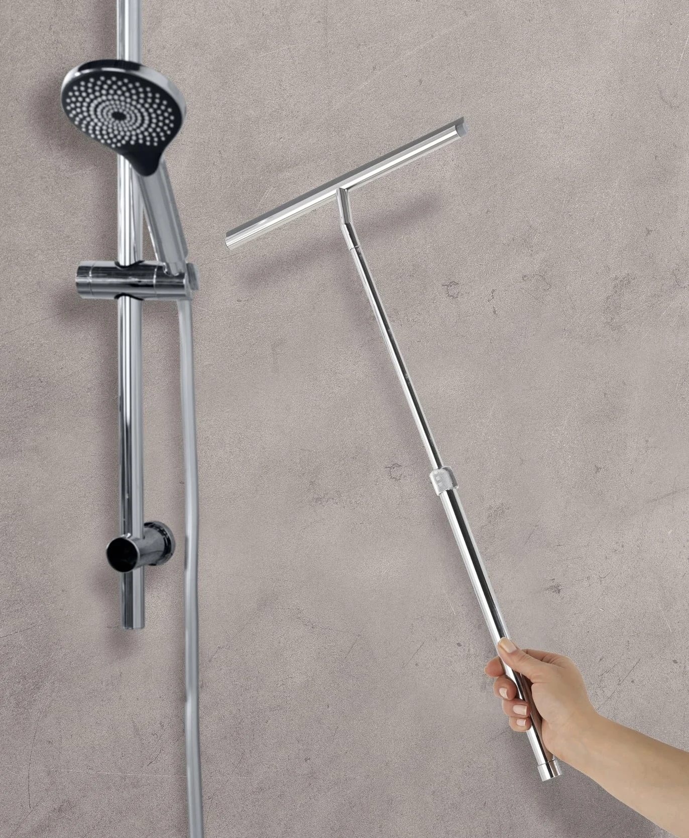 WENKO Teleskopowa rakla łazienkowa stal nierdzewna 26 x 37-59 x 3 cm błyszcząca