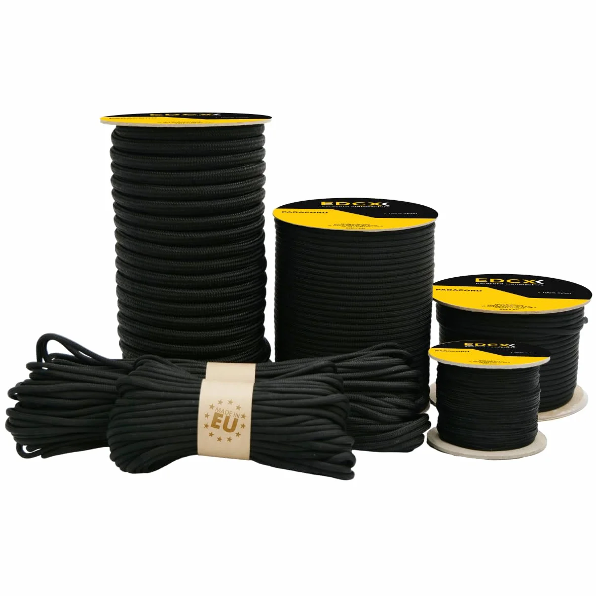 Paracord 1,2mm - 8mm, Black Color (10m, 20m, 30m, 50m, 100m) | Ideal for Crafting, DIY, Camping, Survival, Outdoor | 100% Nylon Rope