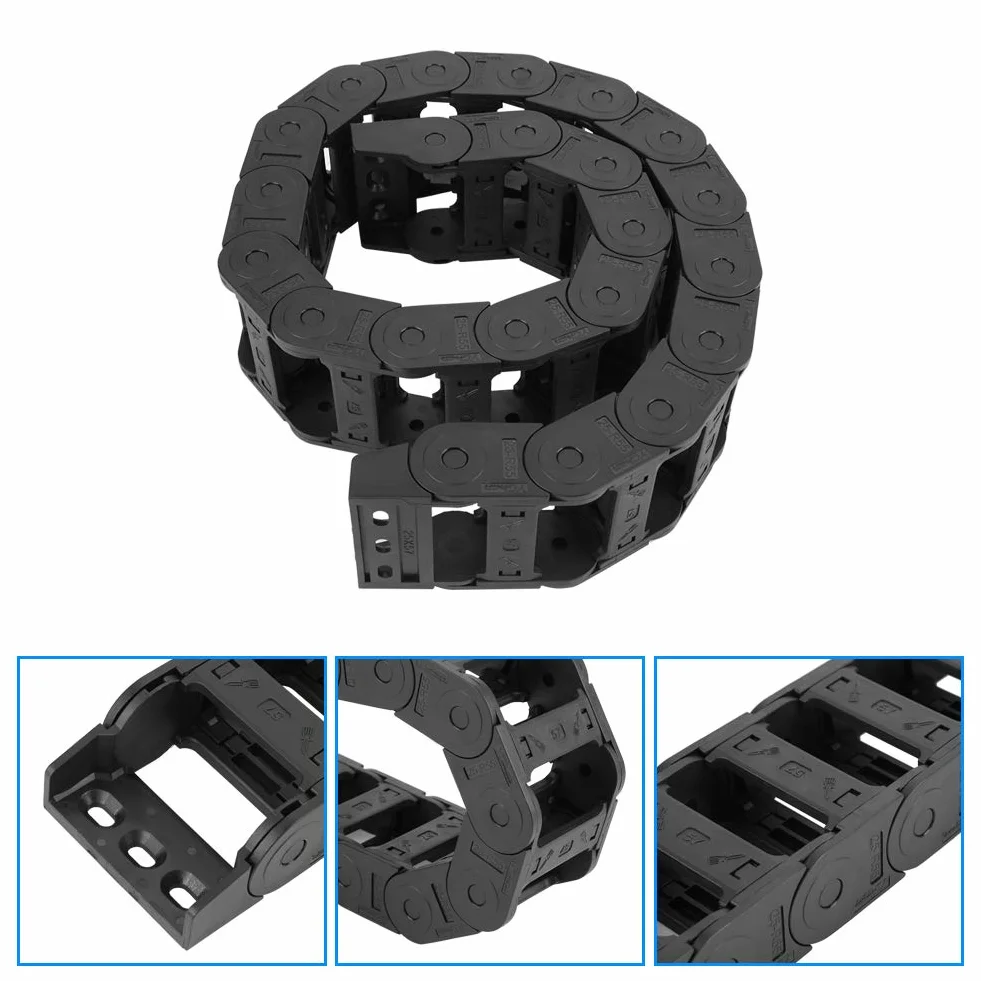 Łańcuch holowniczy o długości 100 cm 25 x 57 mm czarny nylon otwarty po obu stronach e-prowadnik kablowy e-prowadnik grawerki CNC łańcuszek kablowy