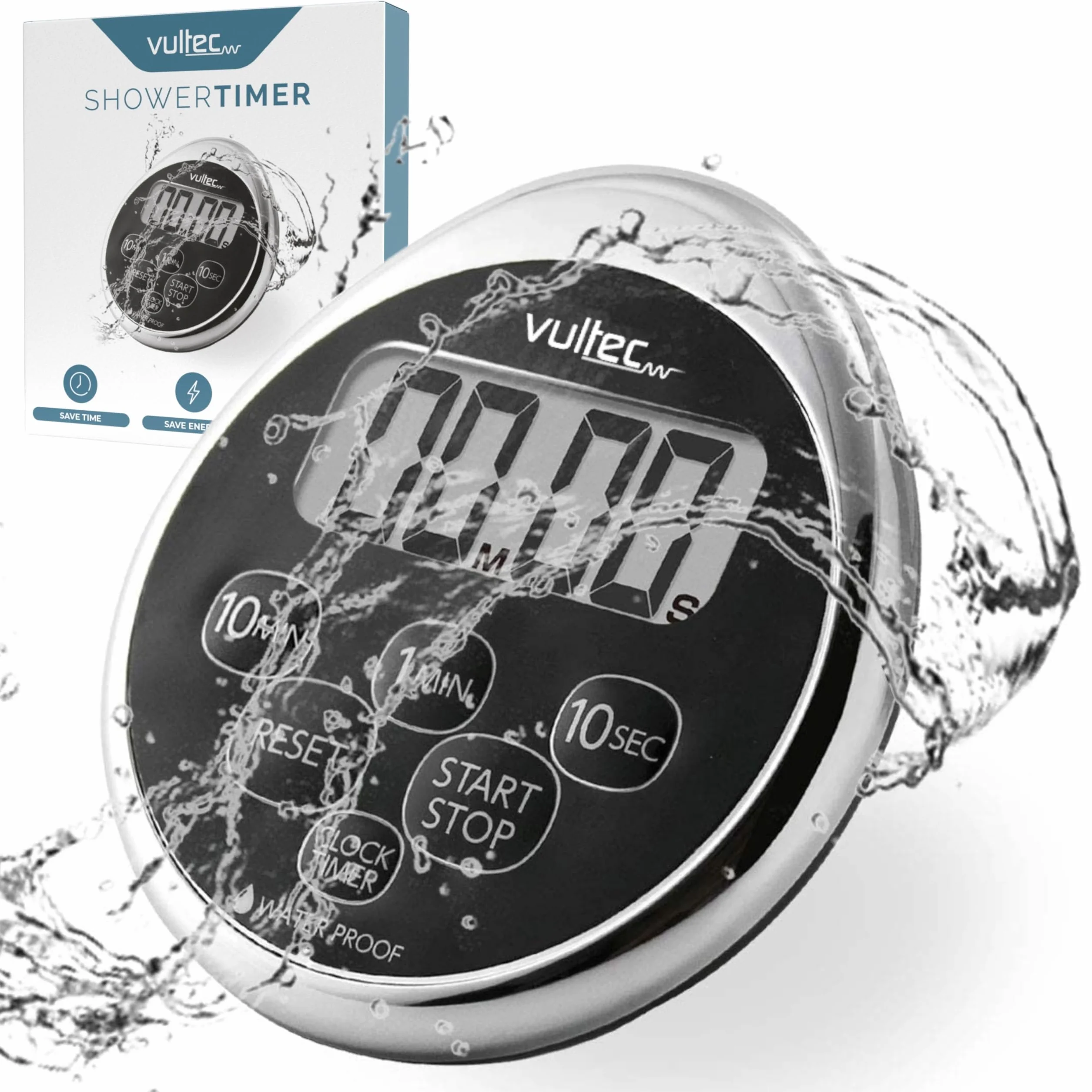 Timer prysznicowy T5 – cyfrowy wodoszczelny timer – timer prysznicowy (czarny, srebrny)