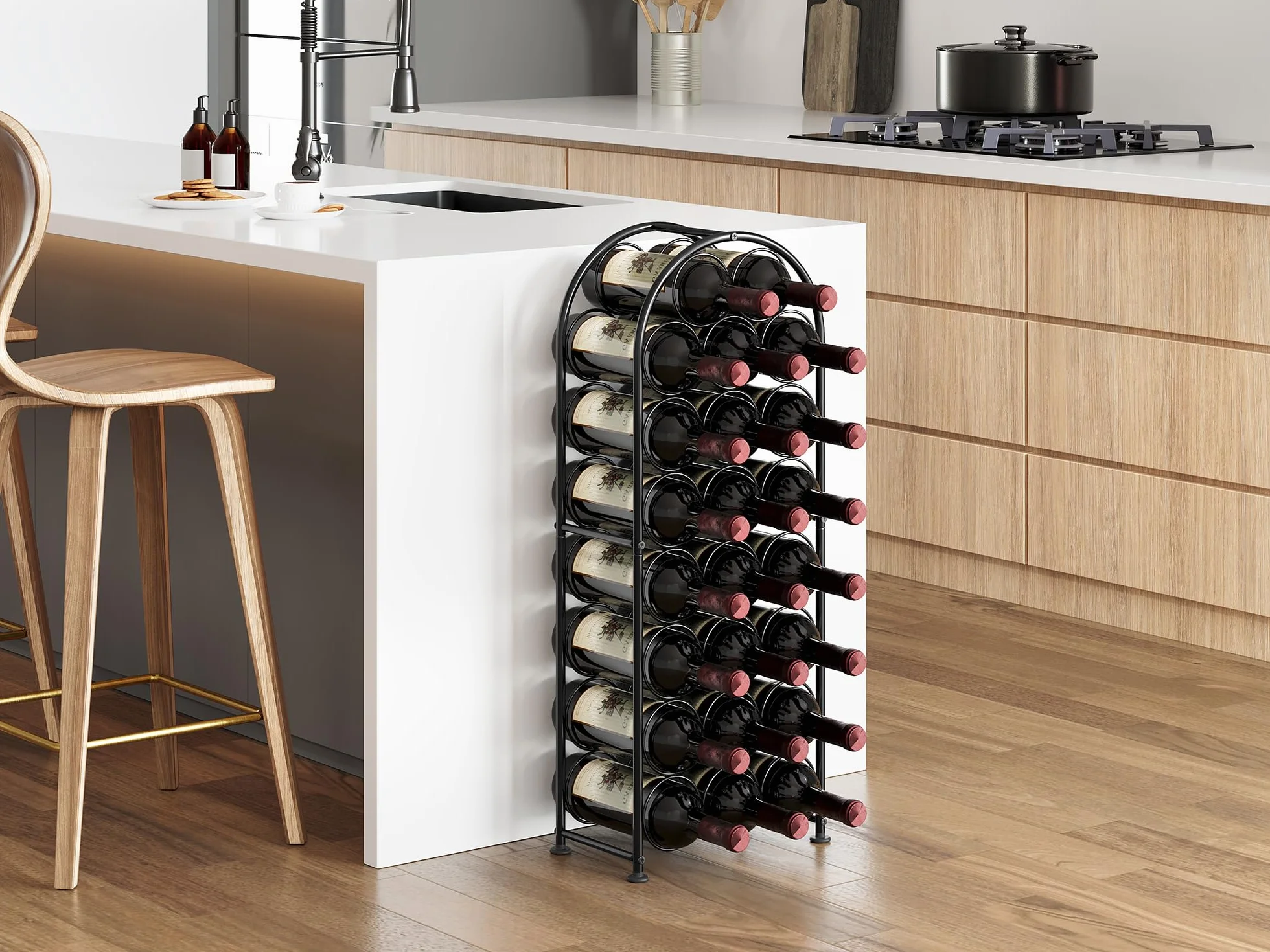 EasyPAG Stojak na Wino 23 Butelki Metal Podłogowe Wolnostojące,Regał na Butelki,Uchwyt na Wino,Stojak do Przechowywania Wina do Domu & Kuchni,Czarny