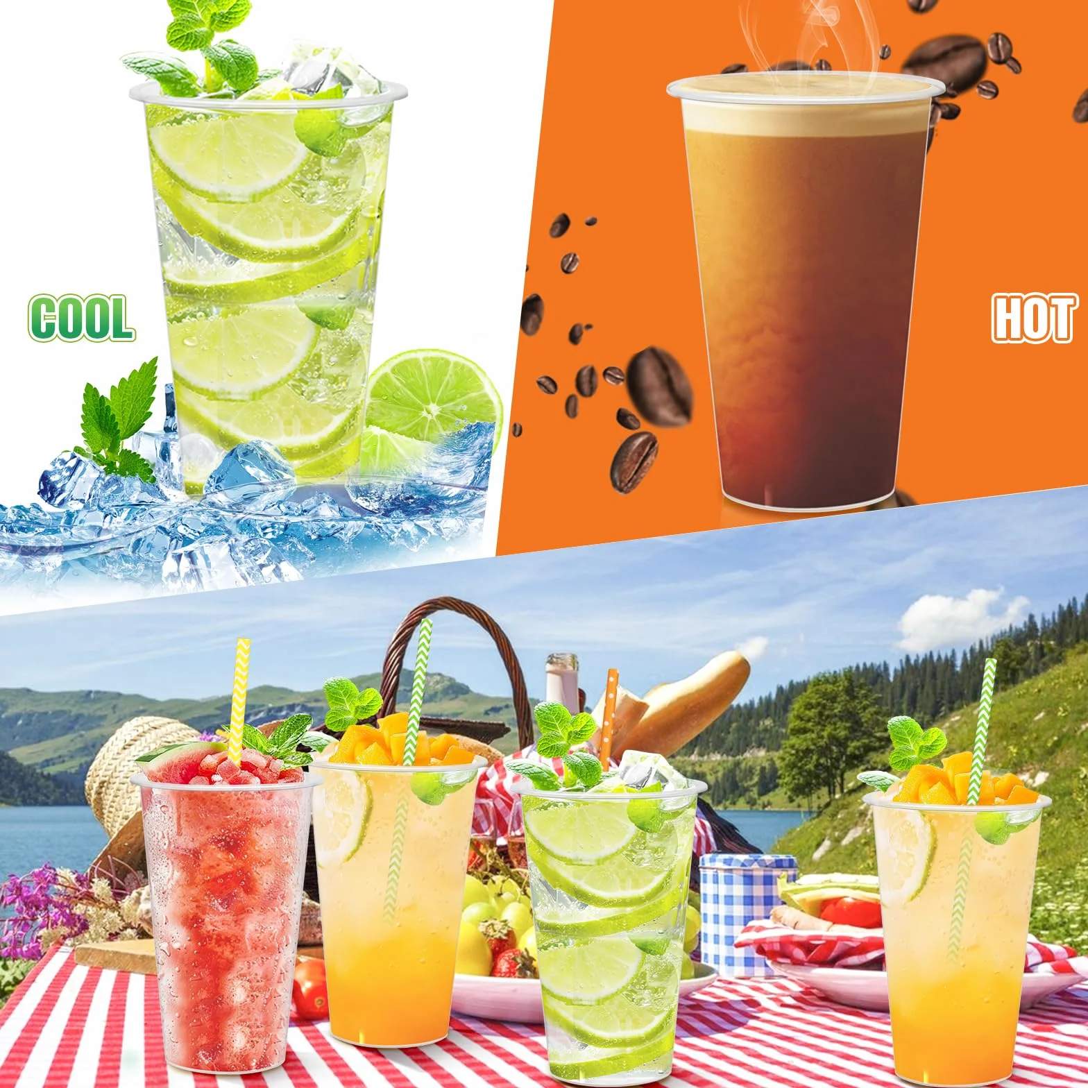 50 sztuk plastikowych kubków, wielokrotnego użytku, 360 ml, matowe kubki plastikowe, zestaw na imprezy z napojami, urodziny, wesele, Boże Narodzenie (500 ml)