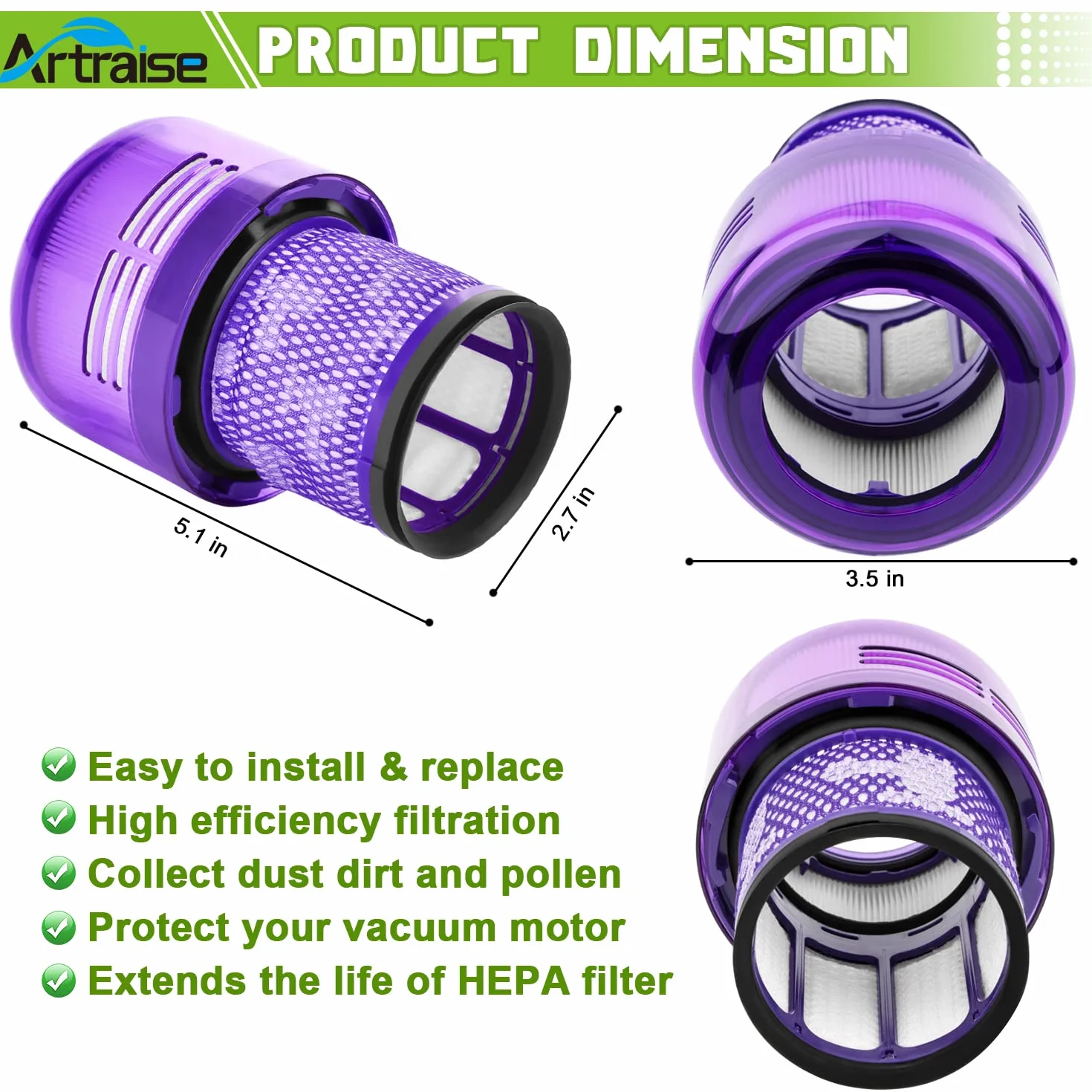 Artraise Filtr V11 do odkurzacza Dyson, trójpak zamiennych filtrów do modeli V11 Cordless, Torque Drive, Animal