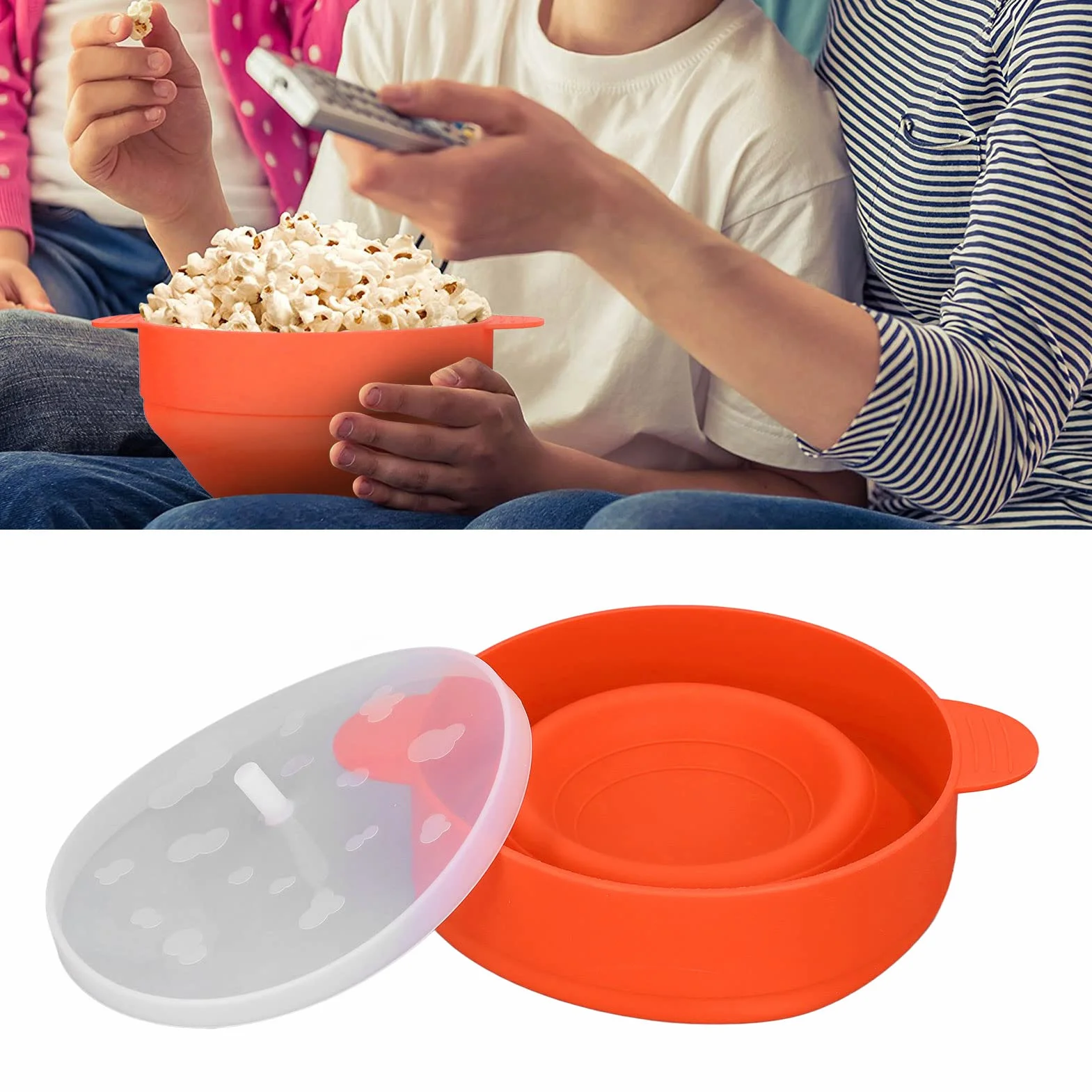 Popper do popcornu w kuchence mikrofalowej Duża silikonowa miska na popcorn bez BPA z uchwytem w pokrywie Składana maszyna do popcornu DIY do użytku w kuchni domowej (Pomarańczowy)