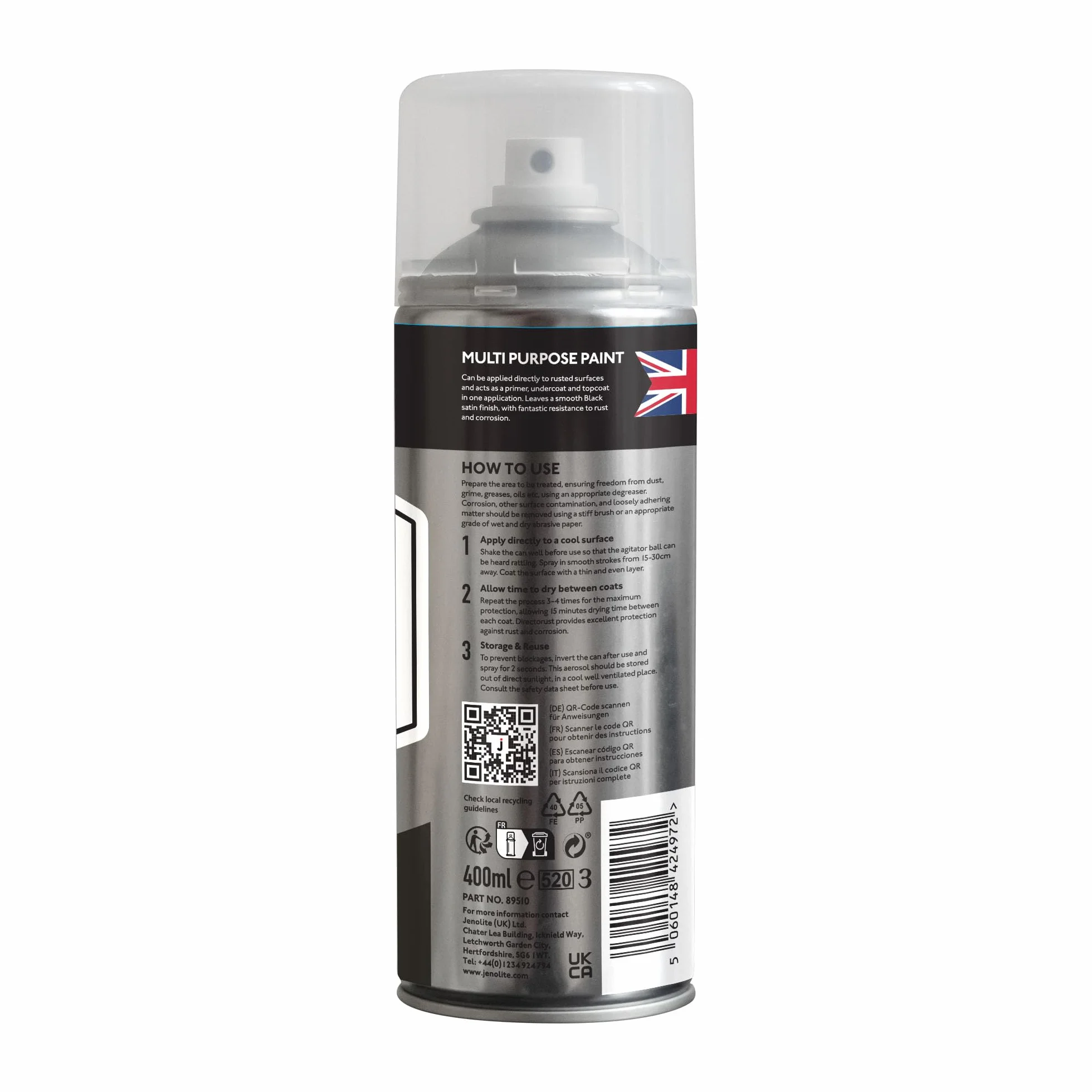JENOLITE Directorust farba w sprayu satynowa | CZARNY | 3x400 ml | Bezpośrednio na Rdzę | Farba wielopowierzchniowa do metalu, drewna, tworzyw sztucznych, ceramiki | RAL9005