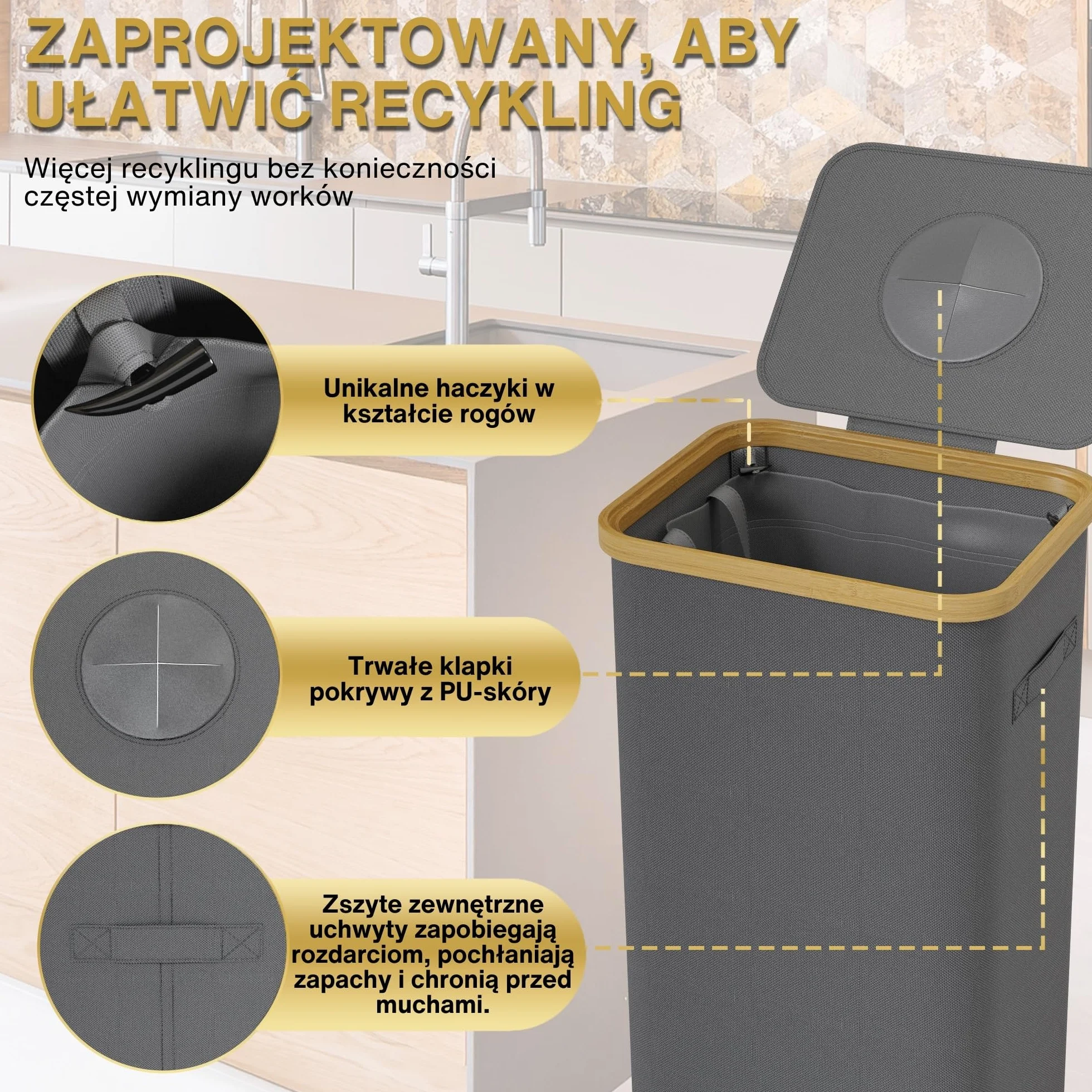 Deco haus® pojemnik na butelki z pokrywką 100L [w zestawie dodatkowa torba wewnętrzna] - Pojemnik na butelki depozytowe z otworem - kosz na butelki z pokrywka - Butelki na kaucję