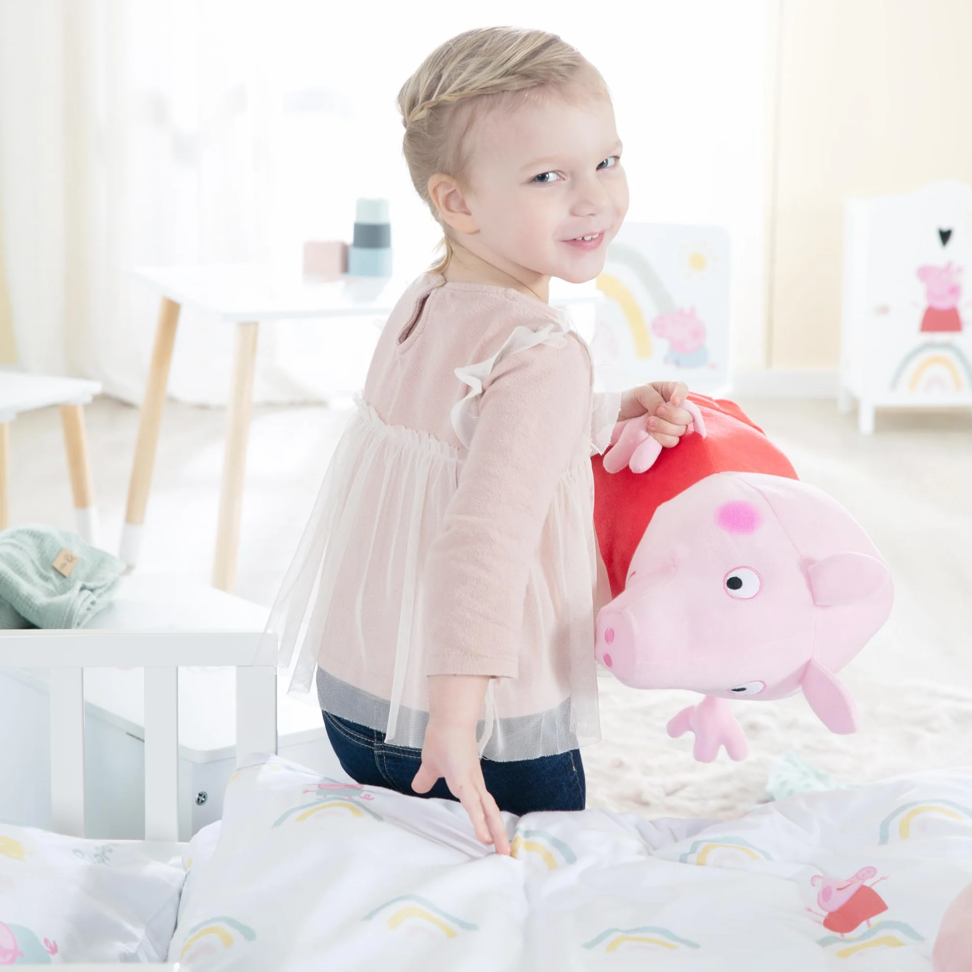 roba Pościel dziecięca 100 x 135 cm Świnka Peppa - Pościel dla dzieci z bawełny z pokrowcem na poduszkę 60 x 40 cm - Motyw z serialu animowanego - Biały/Różowy