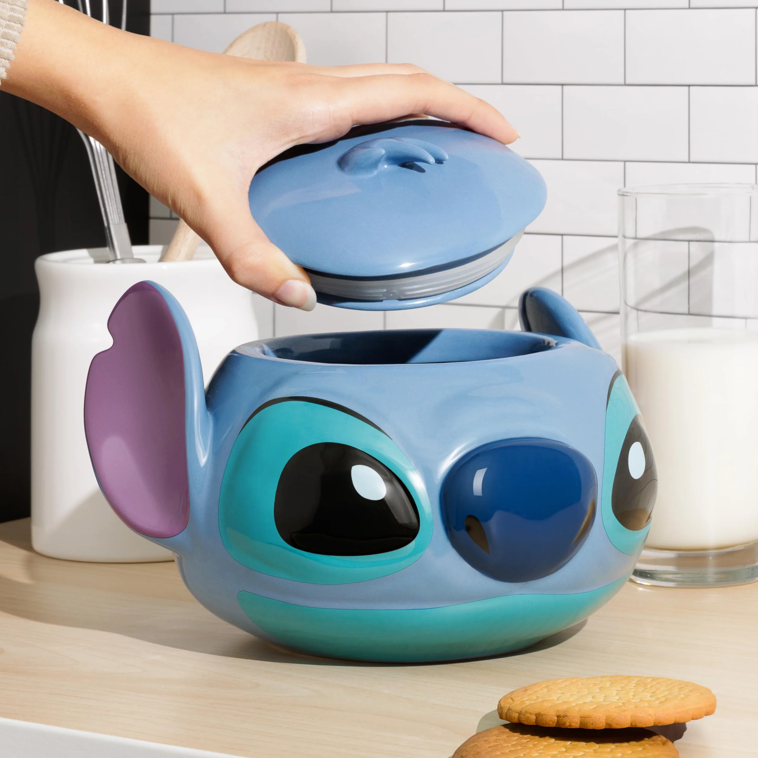 Stitch Słoik na ciastka, oficjalnie licencjonowany produkt Disneya, słoik z pokrywką Stitch, idealny do przechowywania ciastek i suchych produktów Disneya