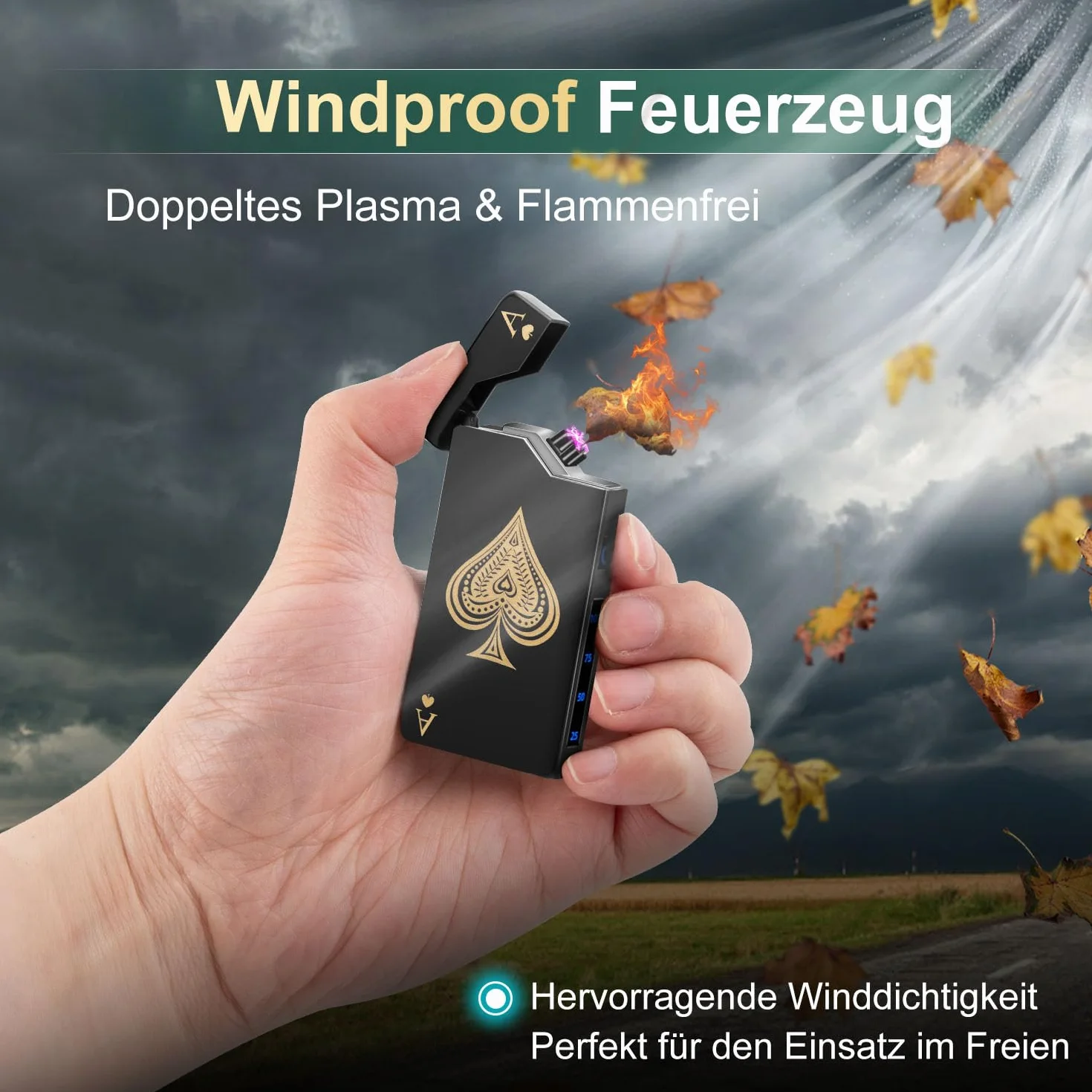LcFun Prezenty dla mężczyzn, na Boże Narodzenie, zapalniczka elektryczna, ze wskaźnikiem baterii, łuk świetlny, ładowana przez USB C, wiatroszczelna, zapalniczka plazmowa (czarna Ace)
