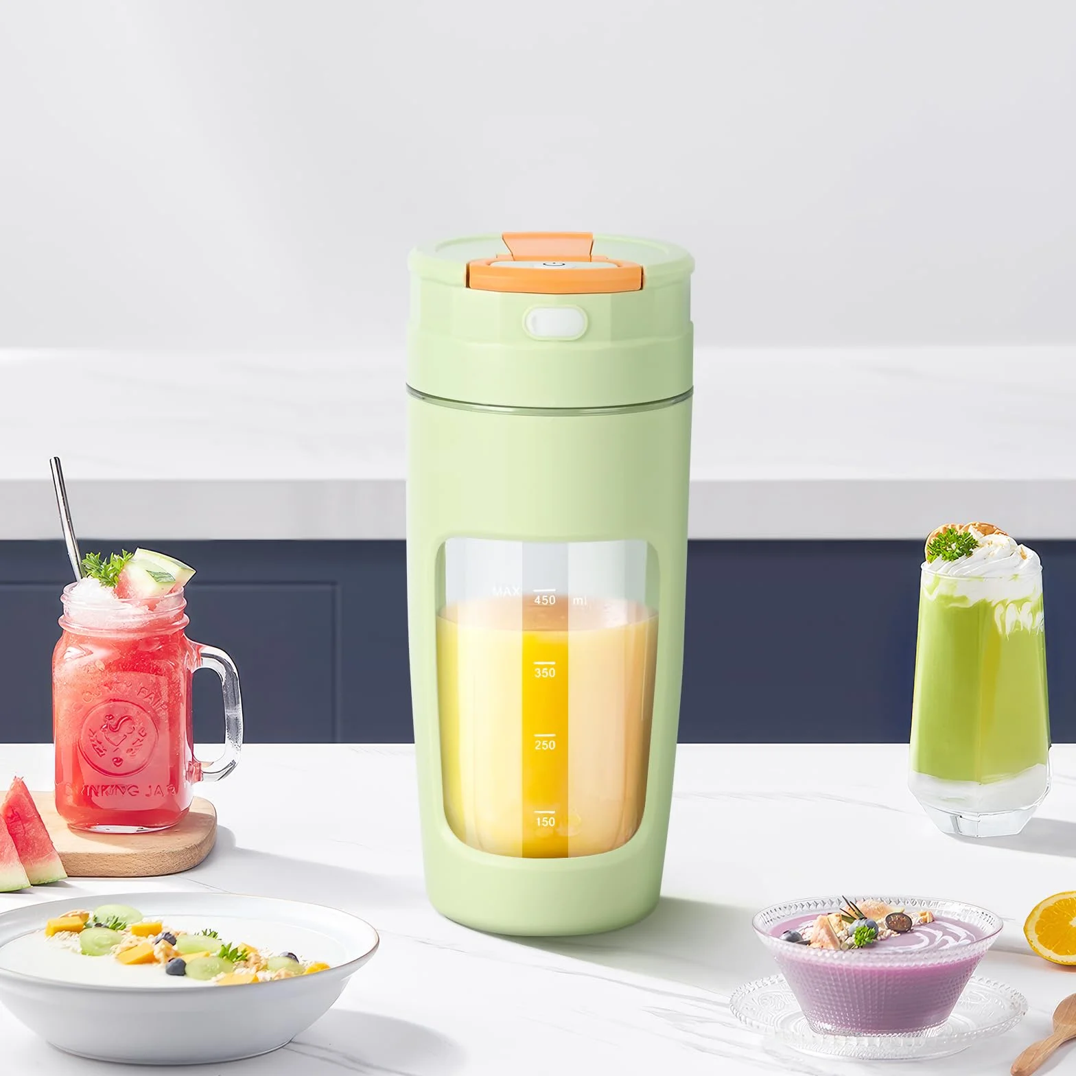 Lekki Przenośny Blender, ręczny mikser do owoców o pojemności 600 ml, mocny bezprzewodowy mini blender, z możliwością ładowania, smoothie, koktajle białkowe, kruszy lód i mrożone owoce (Zielony)