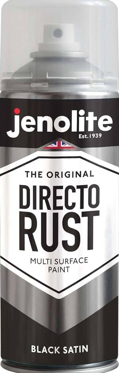 JENOLITE Directorust farba w sprayu satynowa | CZARNY | 3x400 ml | Bezpośrednio na Rdzę | Farba wielopowierzchniowa do metalu, drewna, tworzyw sztucznych, ceramiki | RAL9005