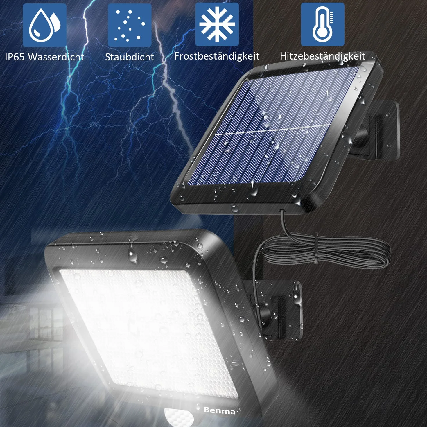 Lampy Solarne na Zewnątrz, 56 Diod LED, z Czujnikiem Ruchu, z Kablem, Wodoodporność IP65, Kąt Świecenia 120°, Klasa Energetyczna A+++, 5m