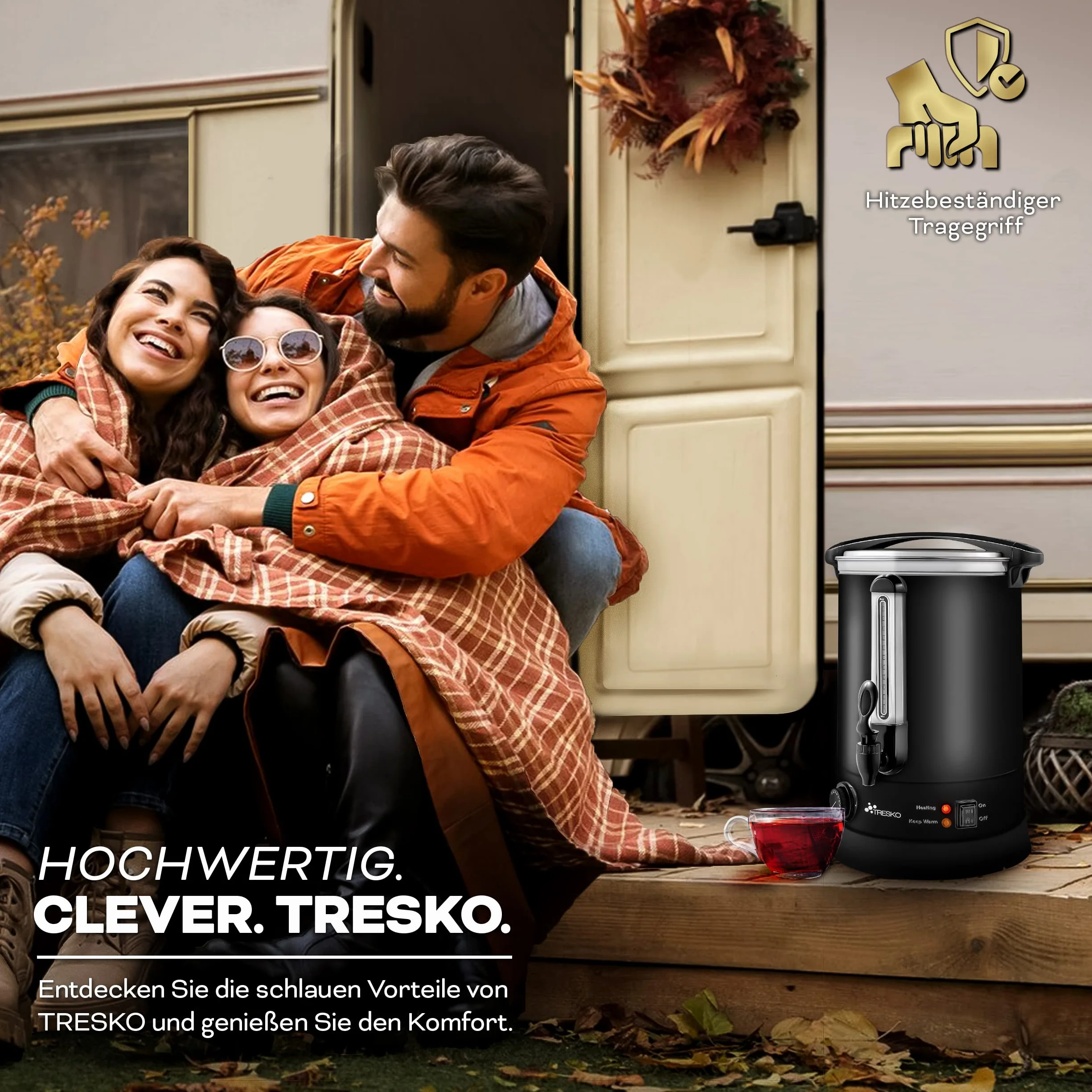 TRESKO Kocioł do grzanego wina, 6,8 l/1500 W, ze stali nierdzewnej, czajnik do grzanego wina, automat do gorących napojów, dozownik gorącej wody