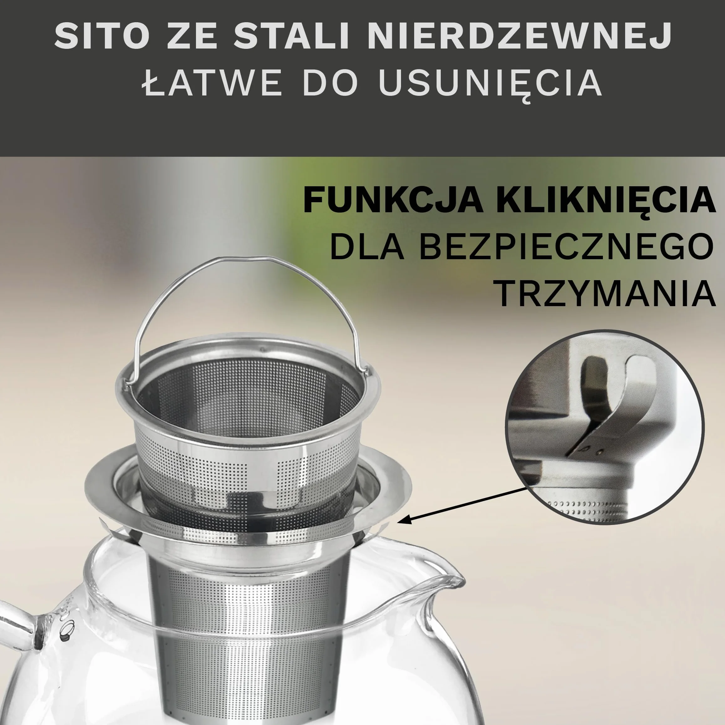 Creano czajniczek szklany 1,3l, 3-częściowy szklany czajniczek z wbudowanym durszlakiem ze stali nierdzewnej i szklaną pokrywką, idealny do przygotowywania luźnych herbat, zapobiegających kapaniu,