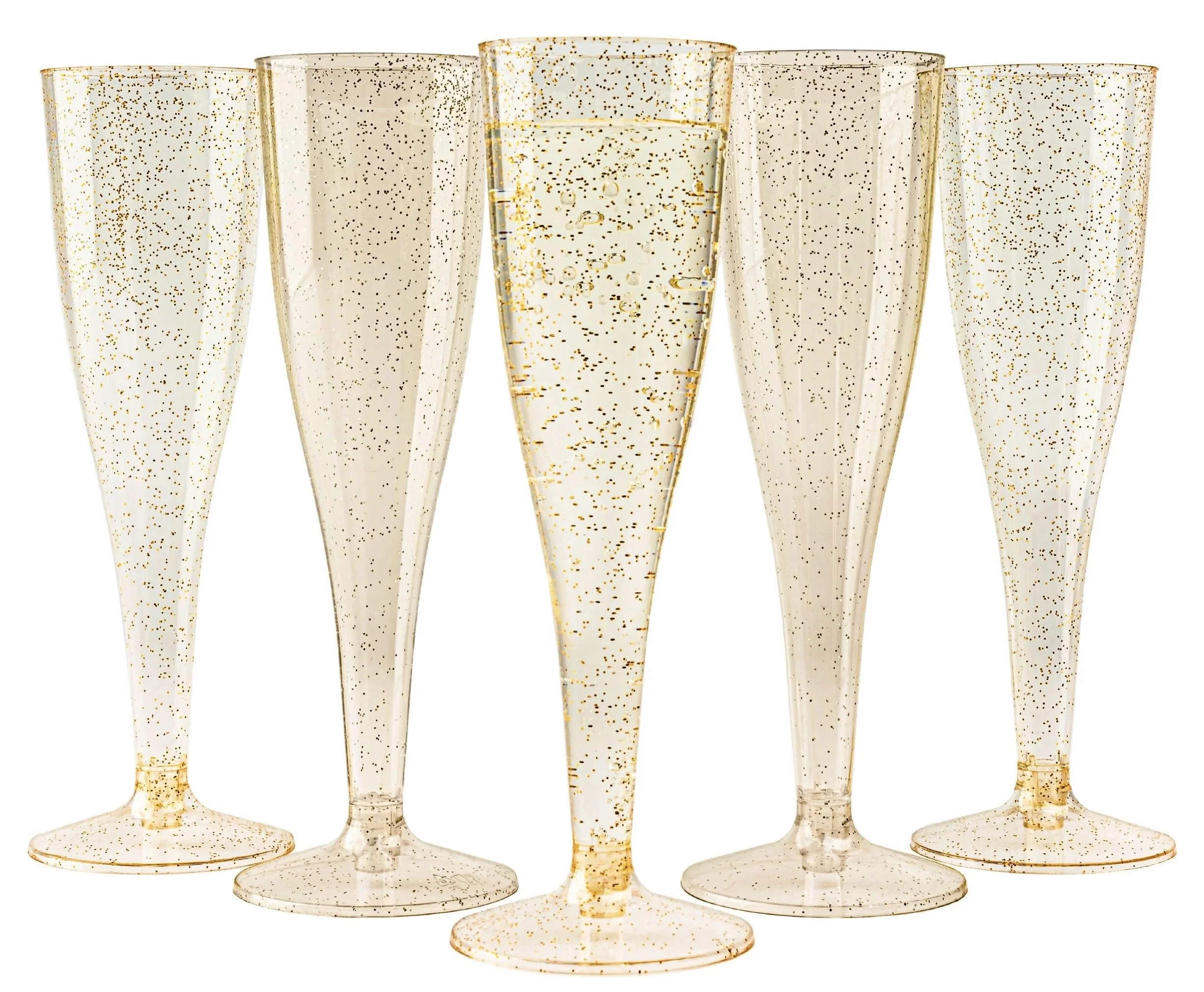 MATANA 48 plastikowych kieliszków do szampana premium ze złotym brokatem, 133 ml – kieliszki do tostów wielokrotnego użytku, kieliszki do koktajli Prosecco na wesela, urodziny, Boże Narodzenie, grill,