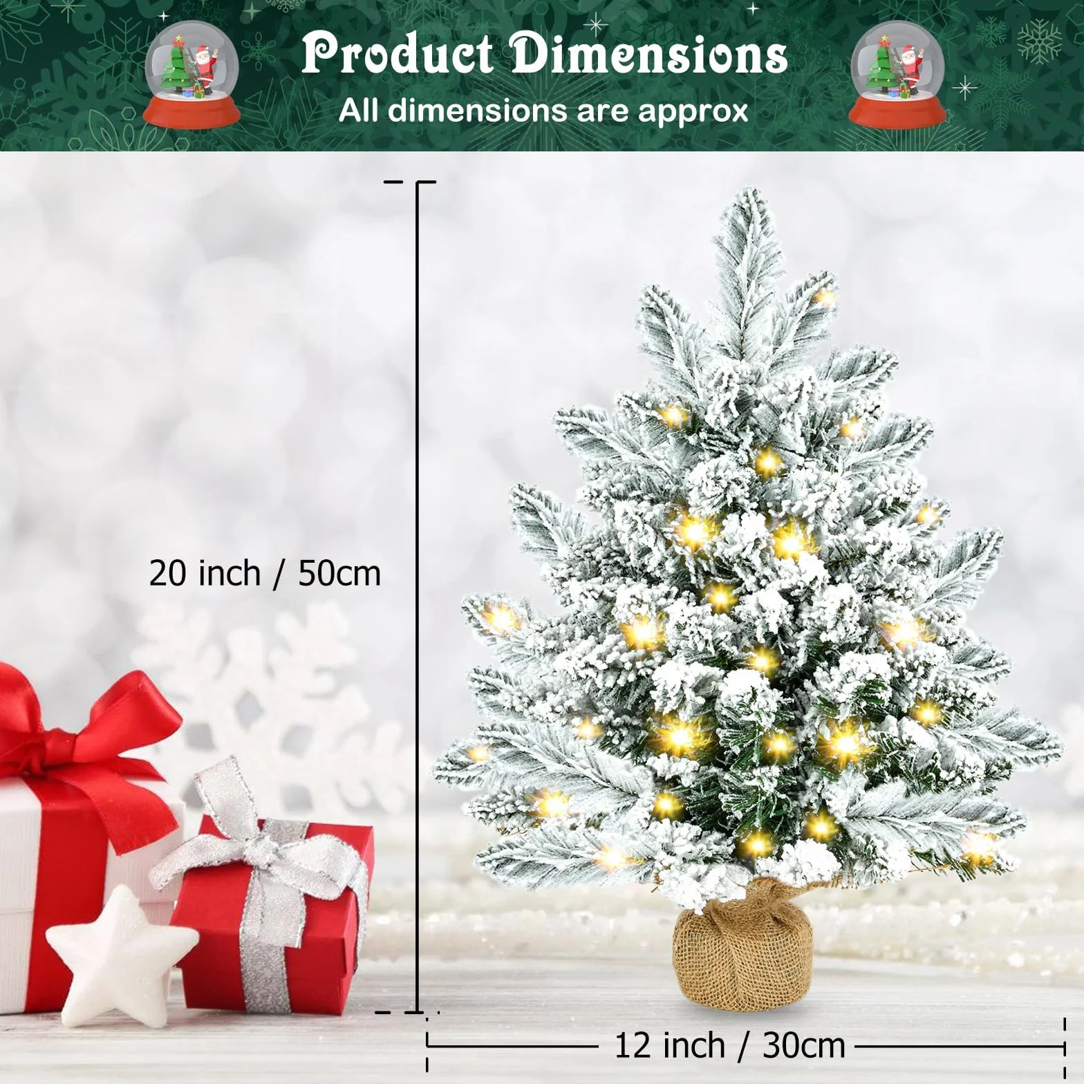 Sztuczna choinka LED 50,8 cm z podstawą jutową dekoracja świąteczna