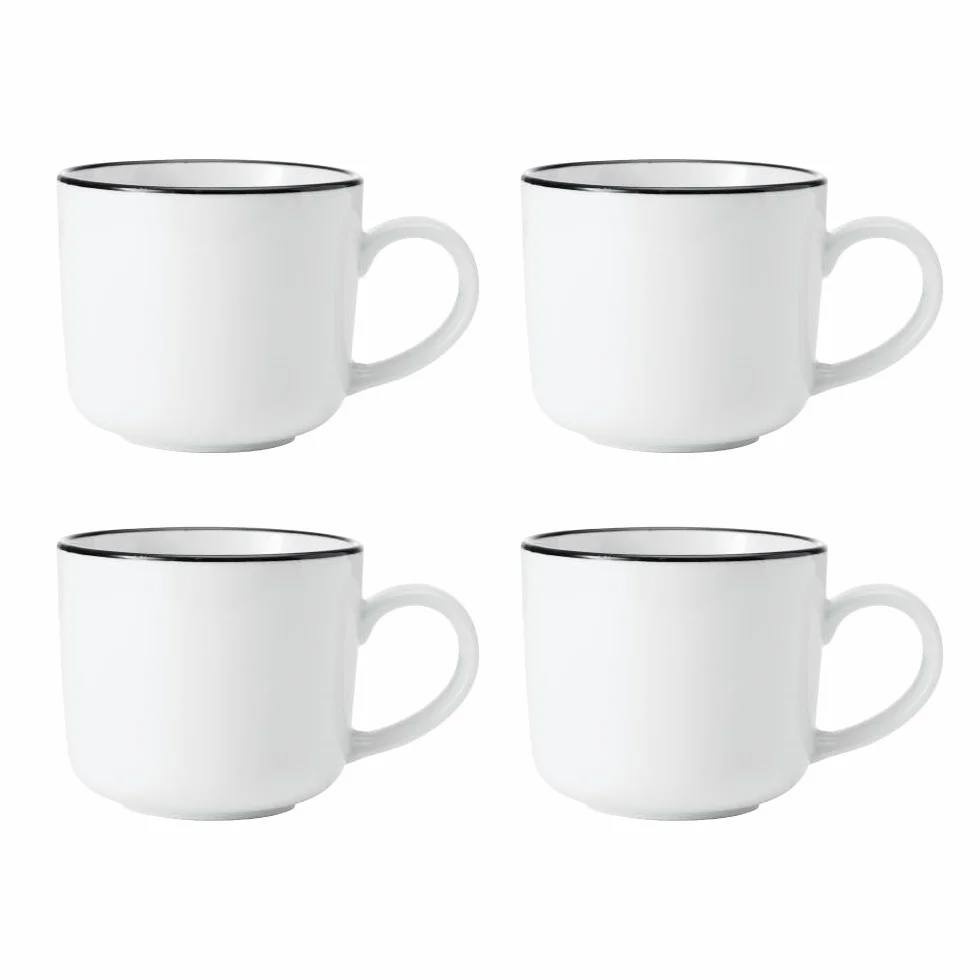 Mikasa Limestone Zestaw porcelanowych kubków 4x 360 ml czarna obwódka do kawy i herbaty