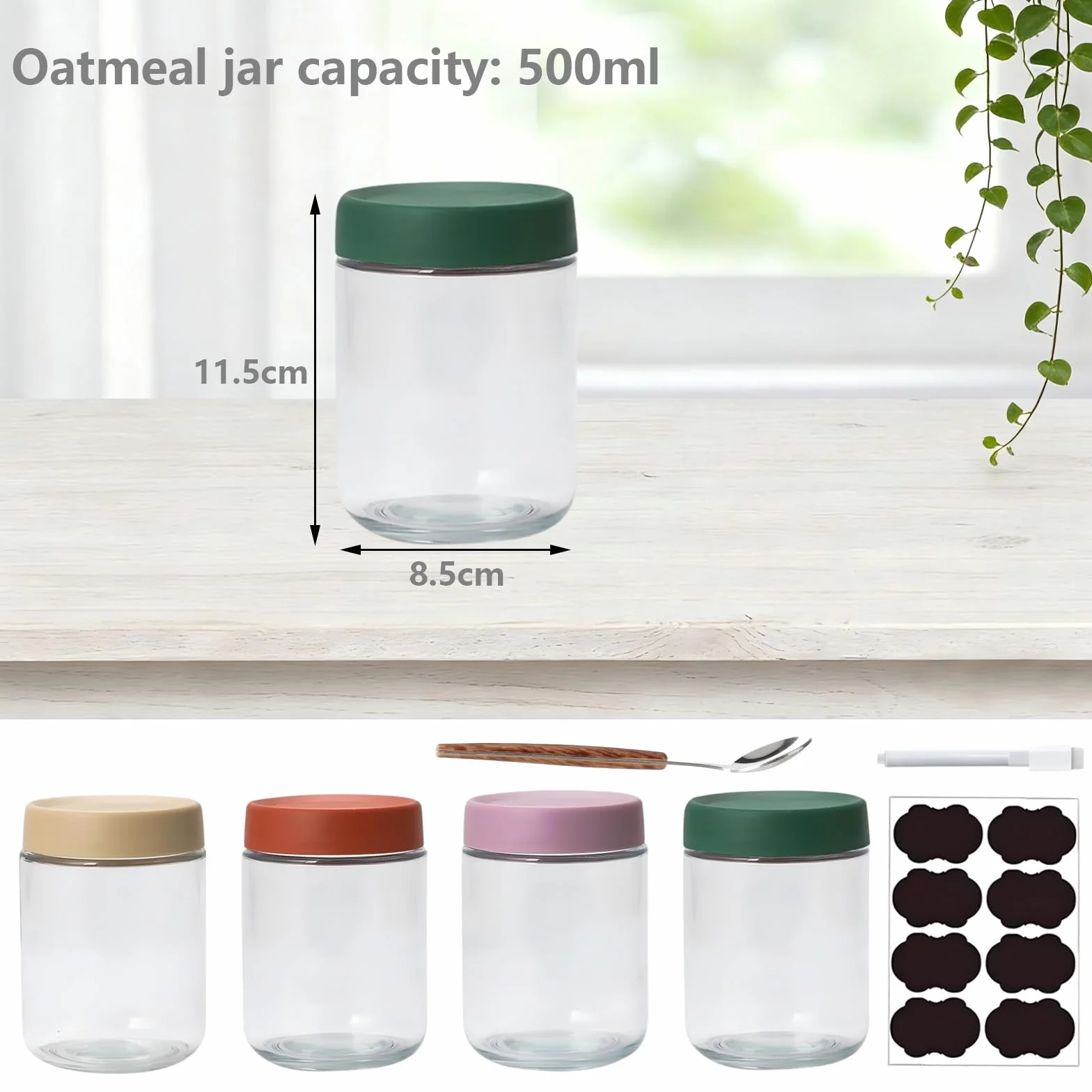 Słoiki na płatki owsiane na noc 4 sztuki 500 ml Słoiki z zakręcaną pokrywką do domowych dżemów, jogurtów, pudding, jako pojemniki do przygotowywania posiłków typu mason jar