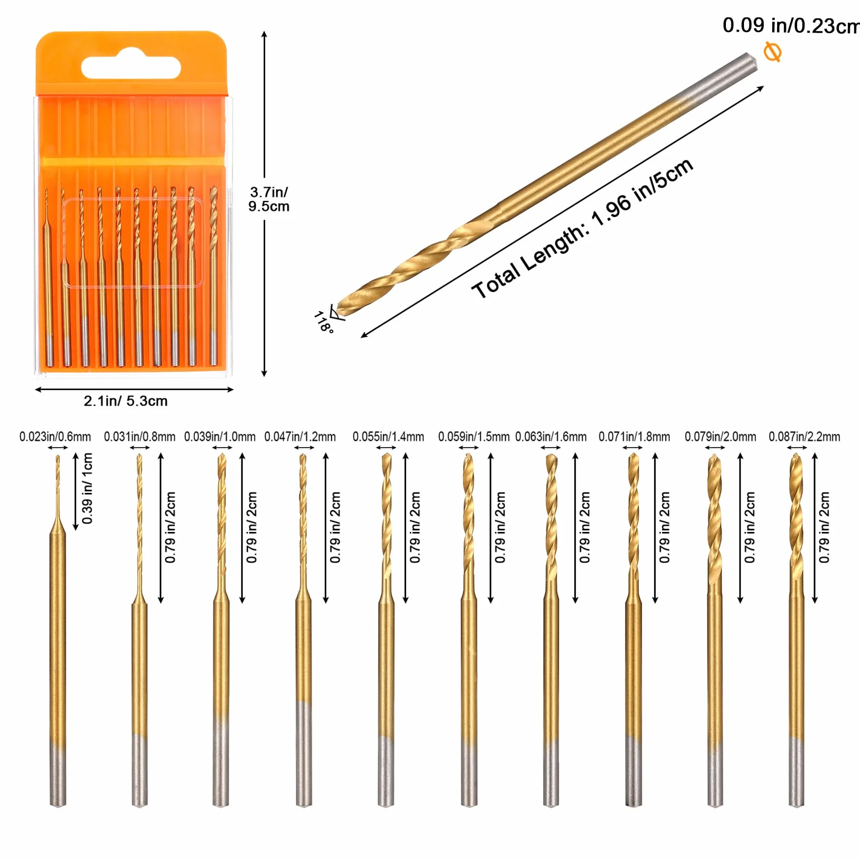 Uolor 10 sztuk mini wiertła spiralne 0,6 mm-2,2 mm HSS 2,35 mm wiertła z powłoką z węglika tytanu narzędzie do wiercenia do żywicy biżuteria bursztyn płyta