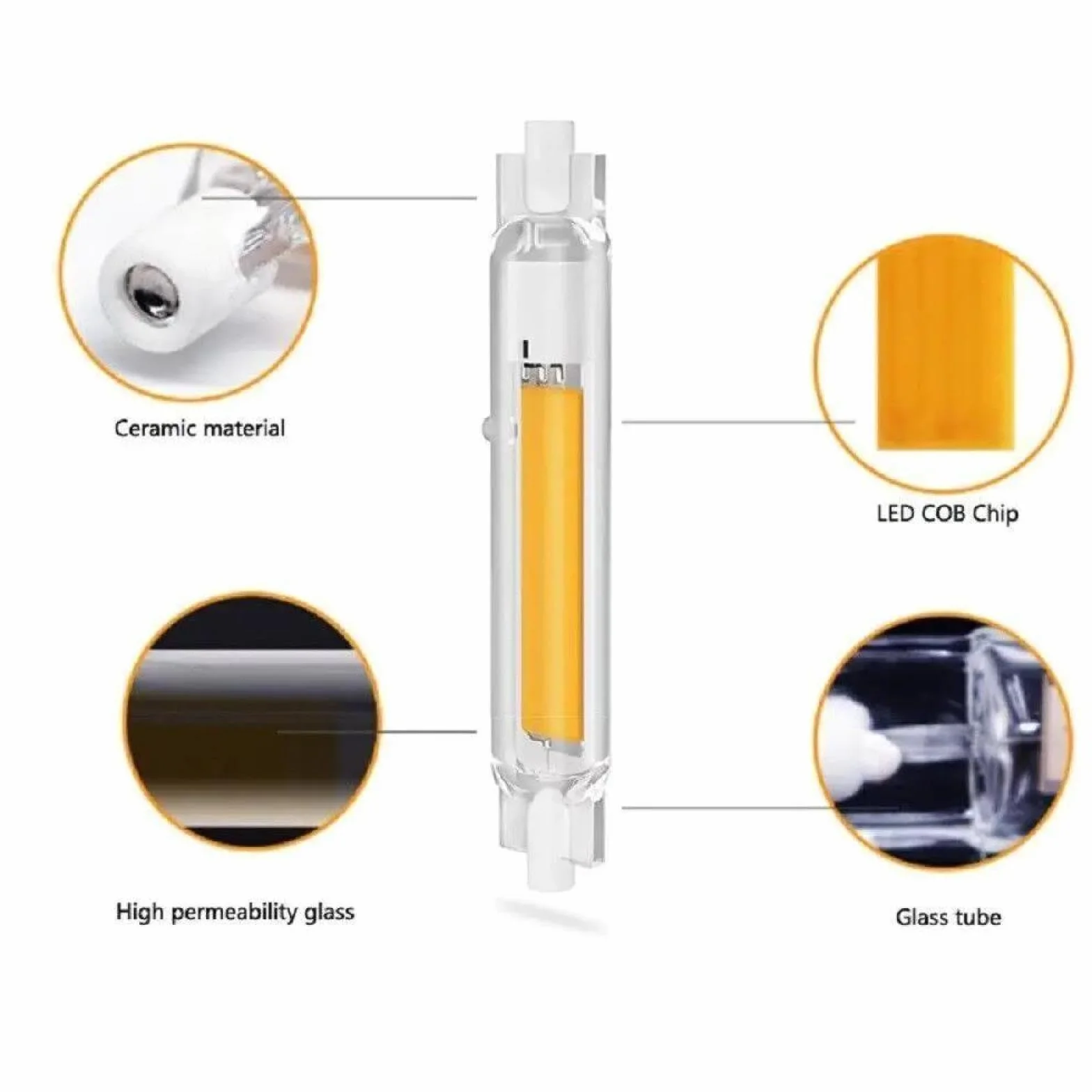 1 szt. Lampa LED R7S High Power Regulowana AC110V 220V COB BLUB 15W 20W 30W 118MM LED SZKŁO CZERWONE BOOFBILB 220V 118MM 15W NATURALNY BIAŁY