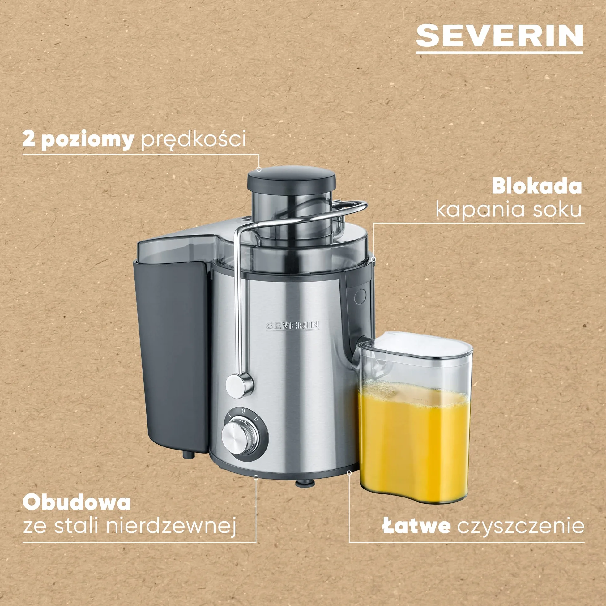 SEVERIN Sokowirówka, pojemność 0,5 litra, cicha wyciskarka elektryczna do soków owocowych i warzywnych bogatych w witaminy, pojemnik zbiorczy na pulpę 500 ml, czarny/stal nierdzewna, ES 3566