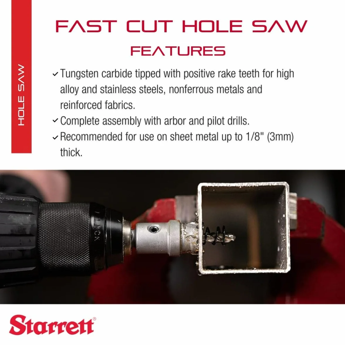 Starrett Otwornica z węglików spiekanych – SM25 nóż do blachy z wiertłem mocującym i centrującym – do wiercenia stopów aluminium ze stali nierdzewnej – 25 mm