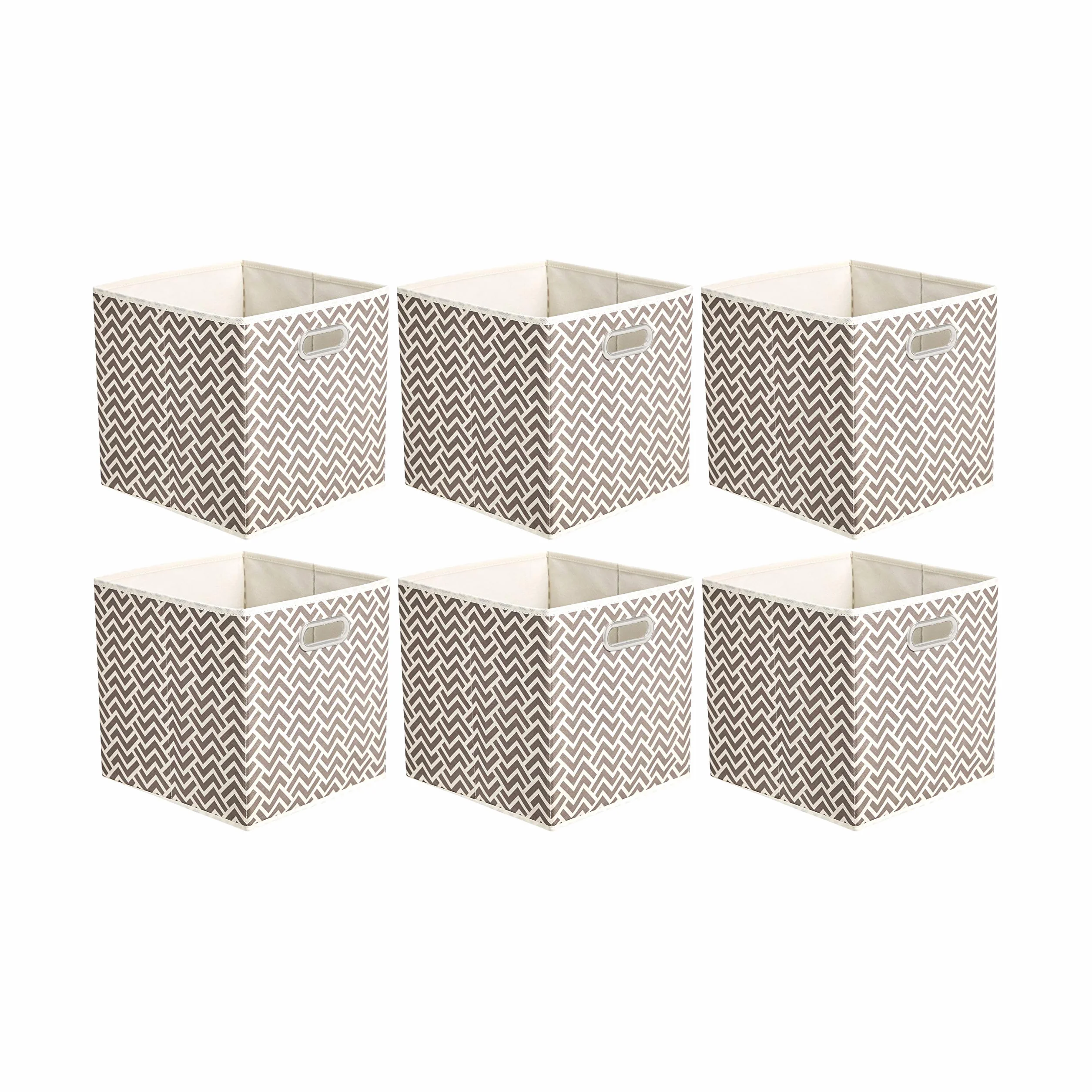Amazon Basics Składane kostki do przechowywania z tkaniny 26,7 x 26,7 x 28 cm brązowe Chevron Taupe opakowanie 6 sztuk