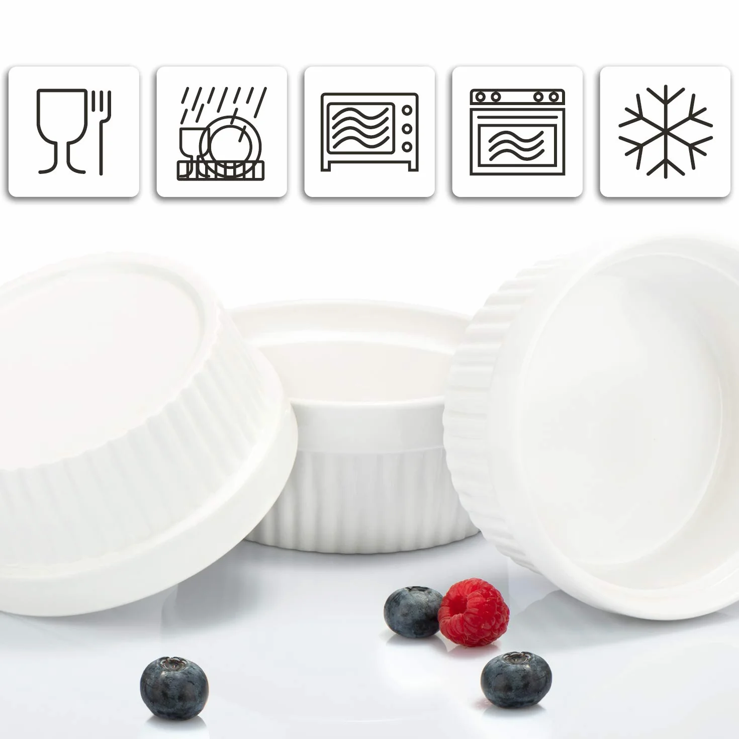 COM-FOUR® 6x Formy do sufletów - ceramiczne, zaroodporne naczynia do creme brulee - naczynie deserowe np. do Ragout Fin - po 270 ml - w kolorze bialym